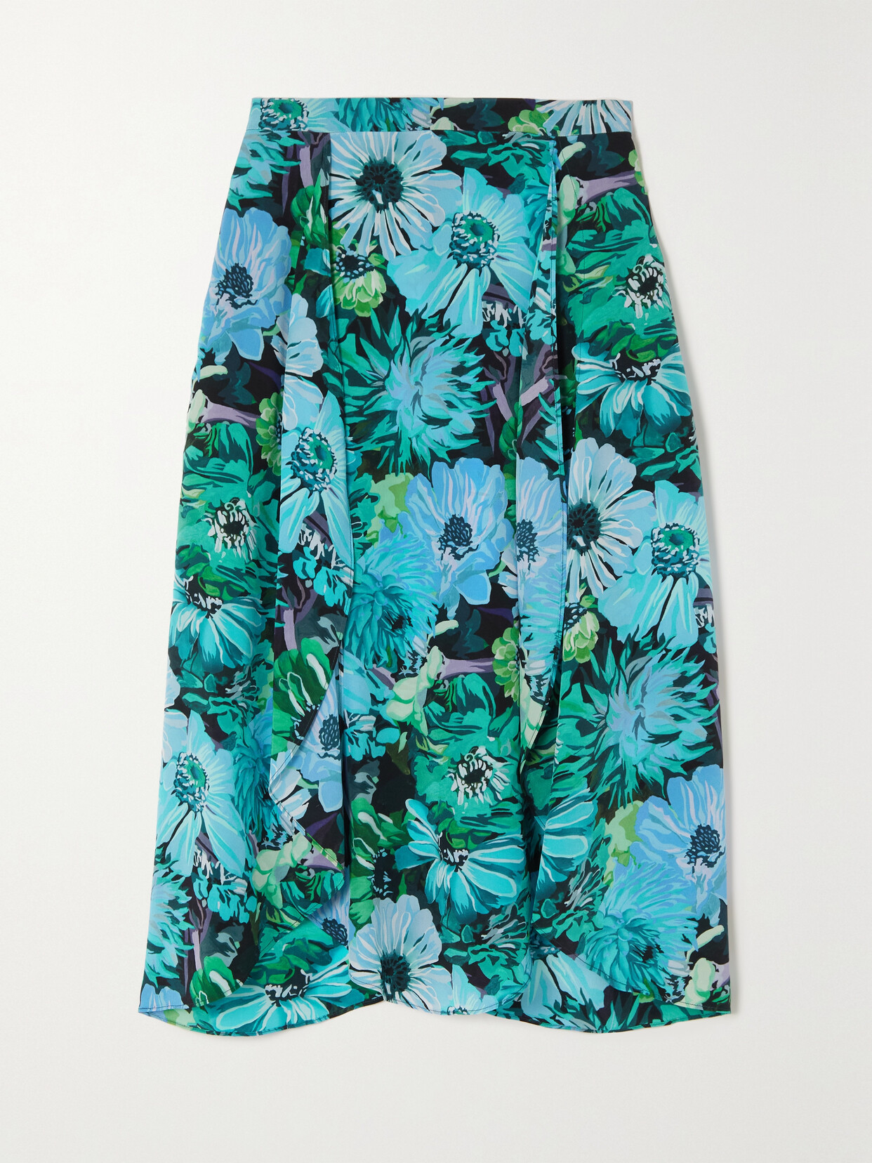 Stella Mccartney Naya Floral Print Handkerchief Hem Silk Midi Skirt In Blue