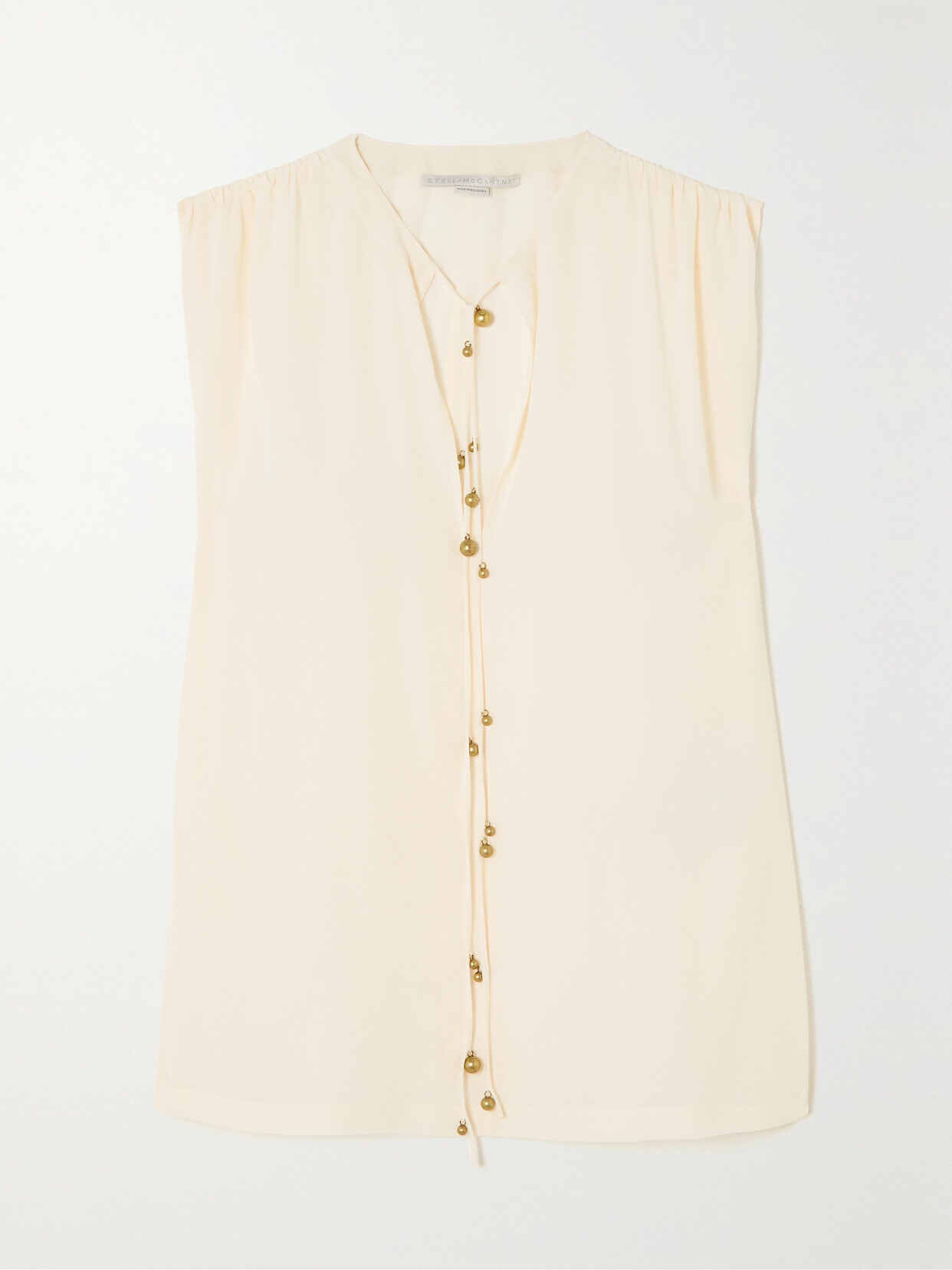 Stella McCartney Bead-embellished Gathered Silk Crepe De Chine Top - White