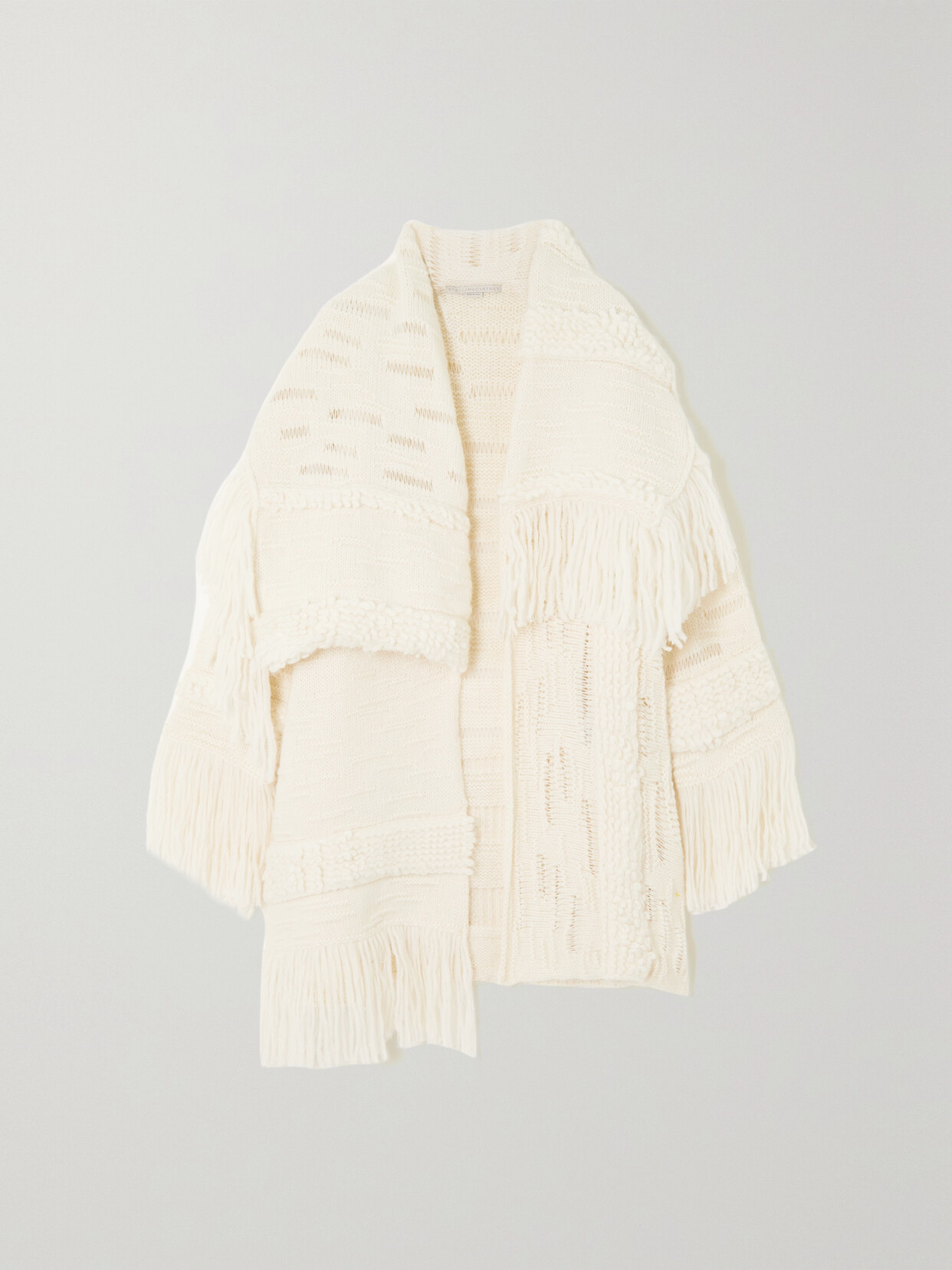 Stella Mccartney Asymmetric Fringed Cardi-coat In Cream