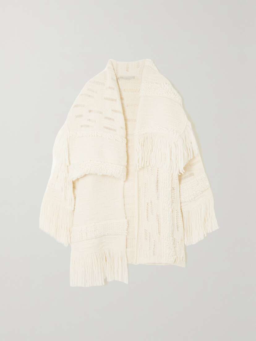 Stella McCartney Asymmetric Fringed Alpaca-blend Cardigan