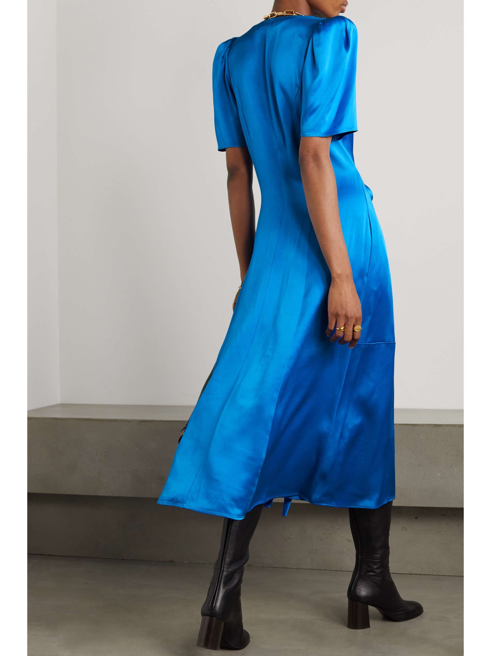 Blue Belted satin midi dress | STELLA 