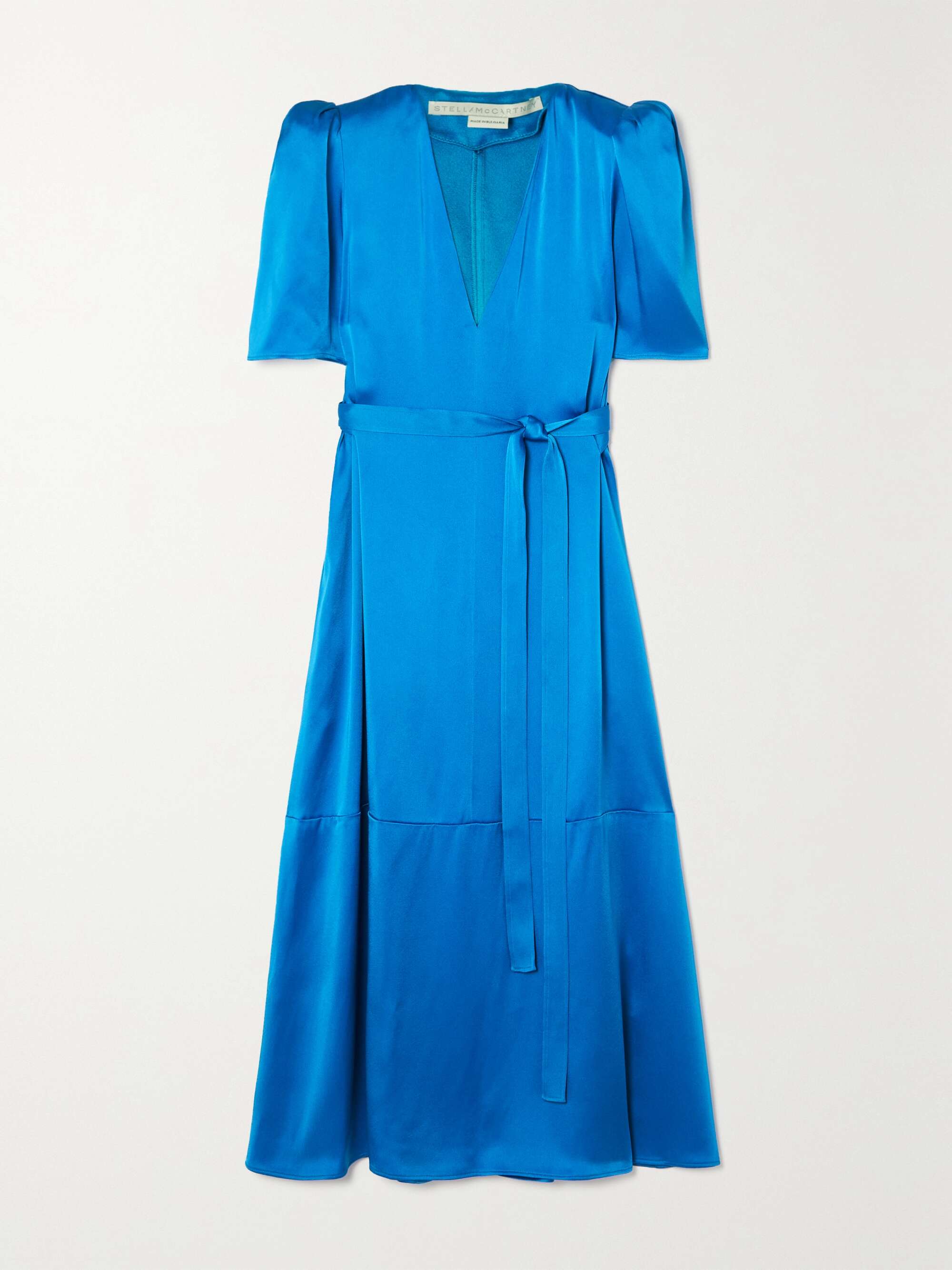 Blue Belted satin midi dress | STELLA MCCARTNEY | NET-A-PORTER