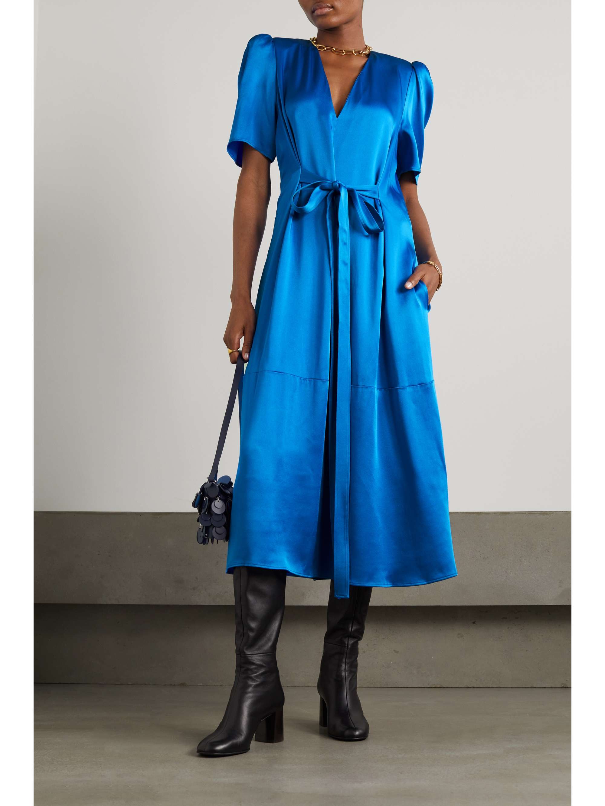 STELLA MCCARTNEY Belted satin midi dress | NET-A-PORTER