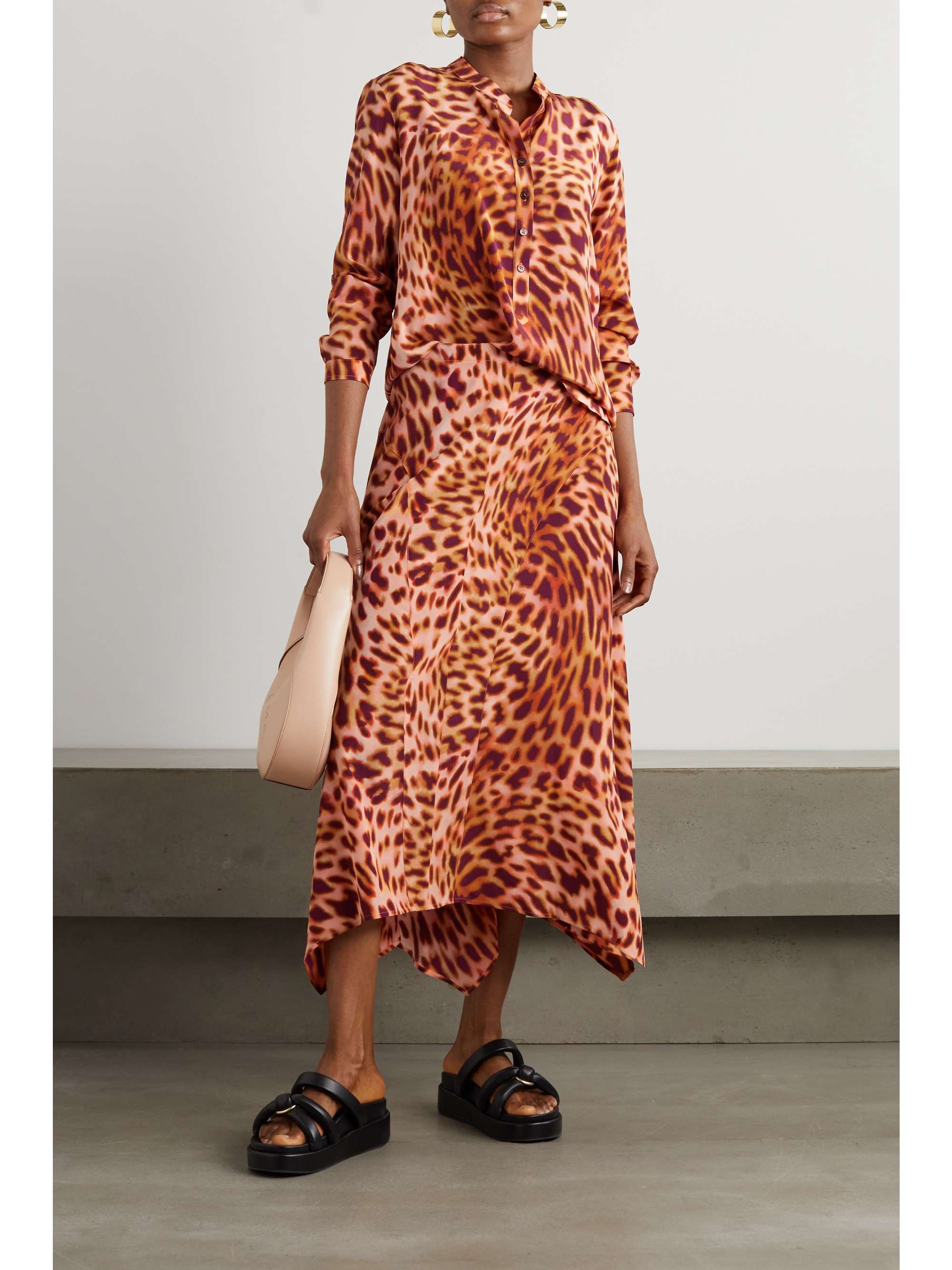 STELLA MCCARTNEY Naya 豹纹真丝双绉中长半身裙