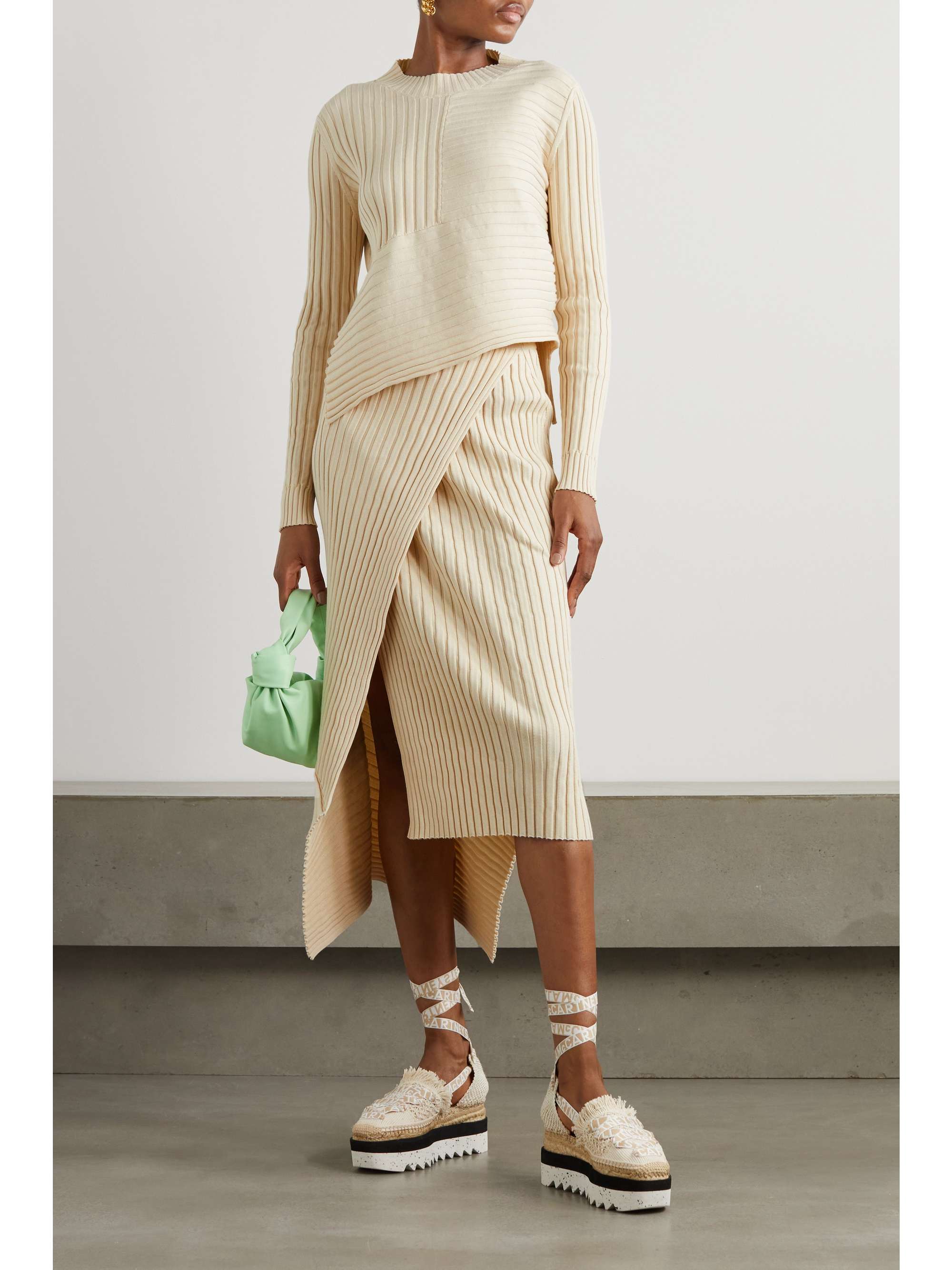 White Asymmetric ribbed organic cotton 