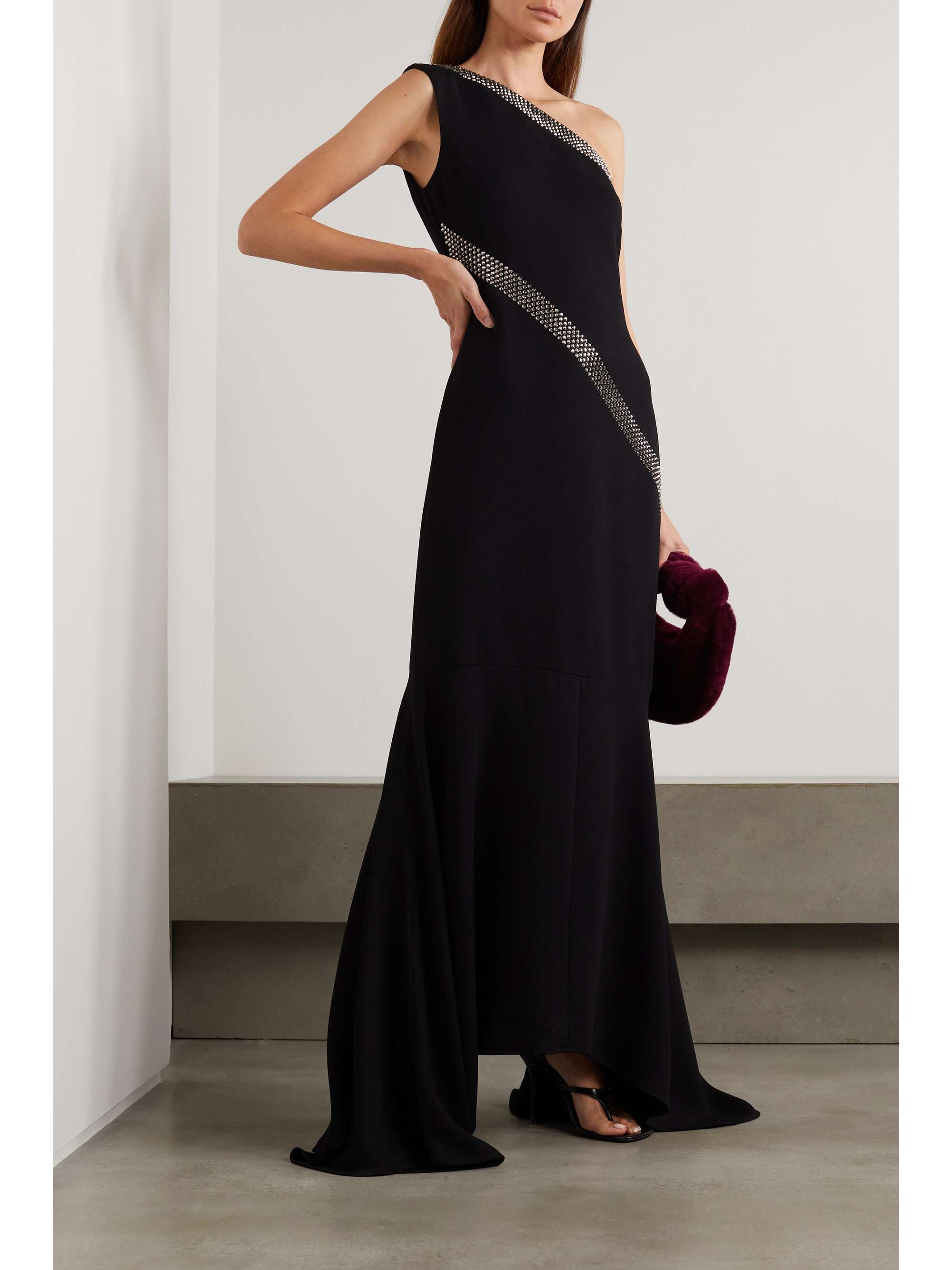 STELLA MCCARTNEY Studded one-shoulder stretch-crepe gown | NET-A-PORTER