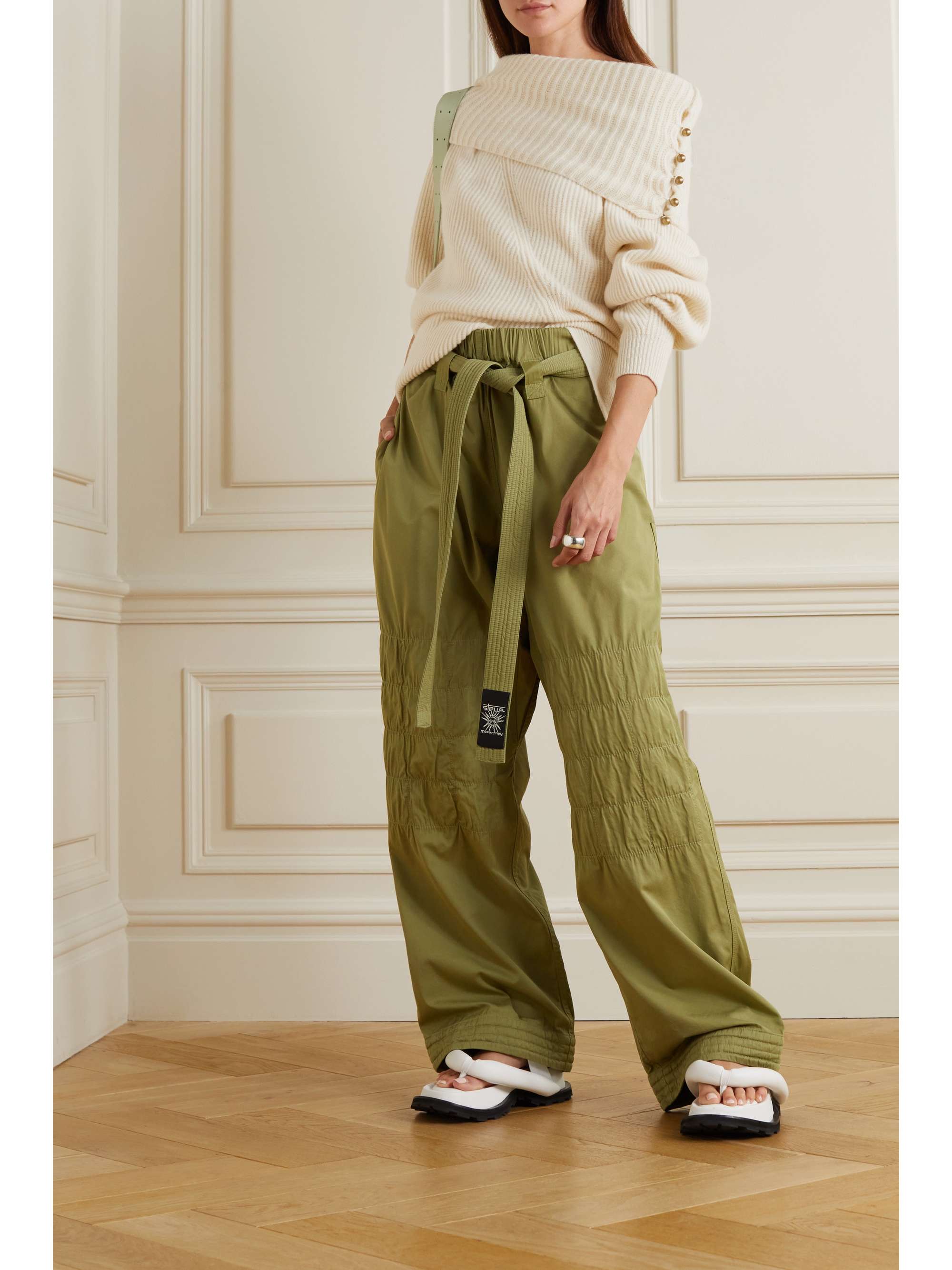 STELLA MCCARTNEY Asymmetric embellished ribbed cashmere and wool-blend sweater