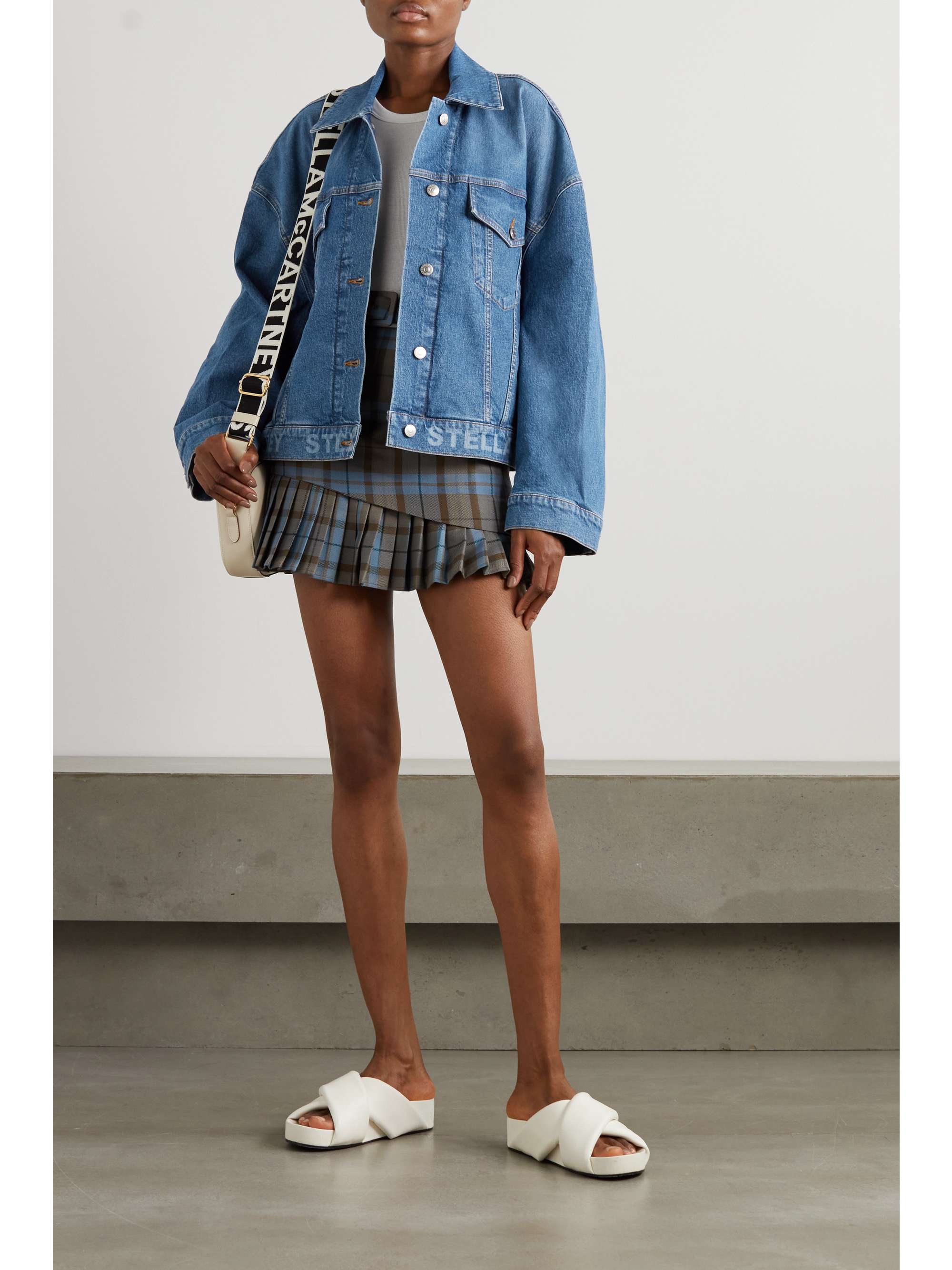 Blue Oversized printed denim jacket 
