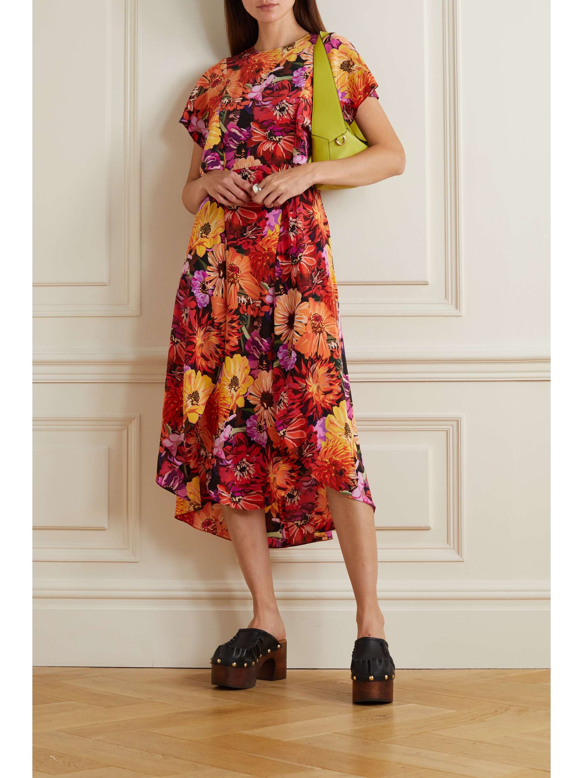 Floral-print silk crepe de chine midi dress