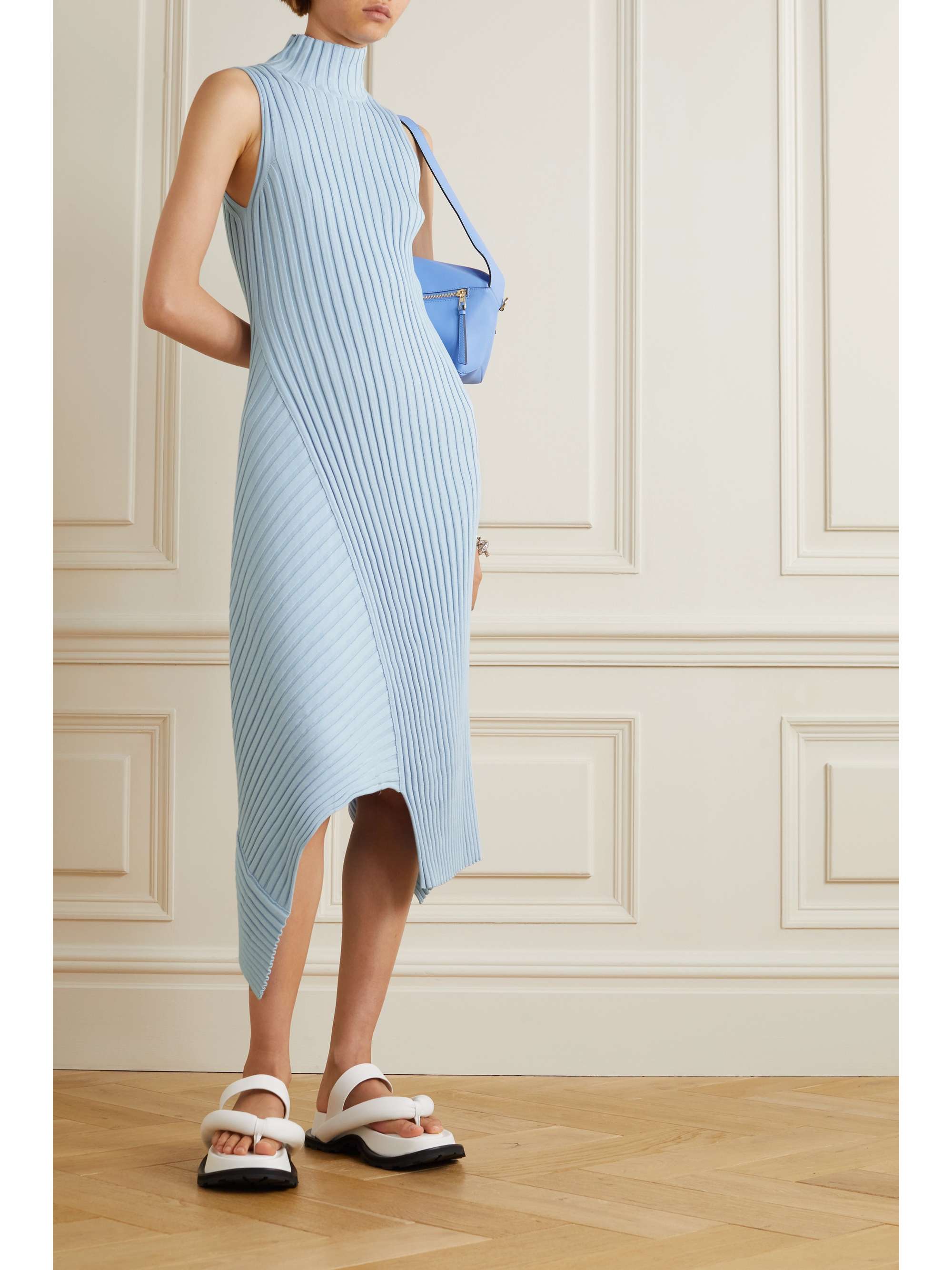 STELLA MCCARTNEY Asymmetric ribbed organic cotton turtleneck dress