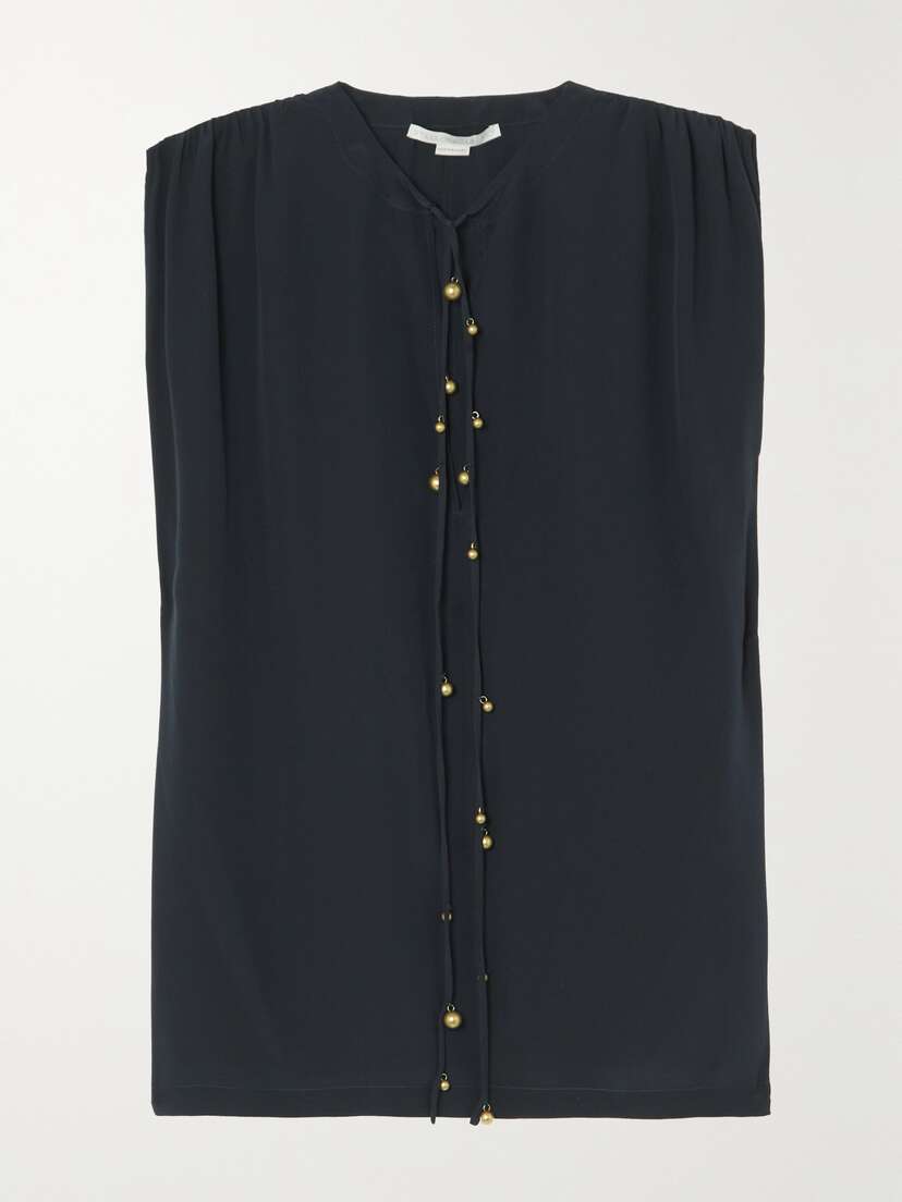 Stella McCartney Bead-embellished Gathered Silk Crepe De Chine Top
