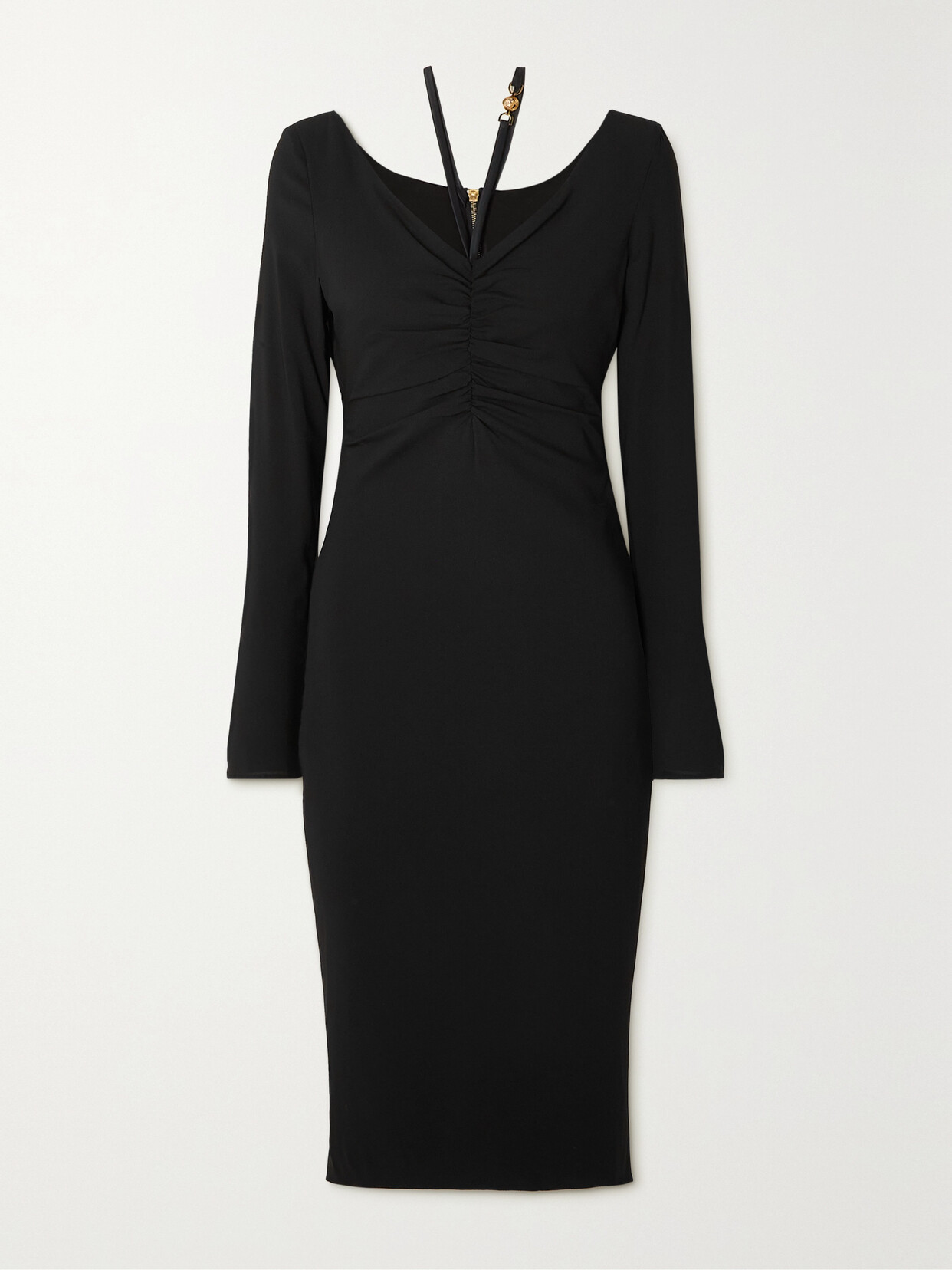 VERSACE RUCHED STRETCH-CREPE MIDI DRESS