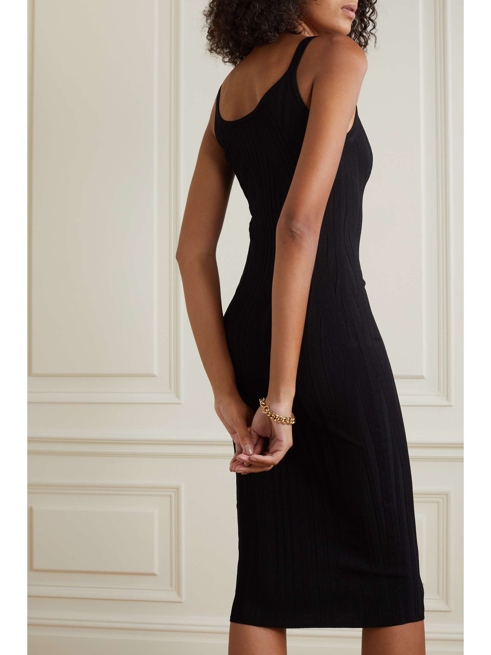 VERSACE Embellished ribbed-knit midi dress