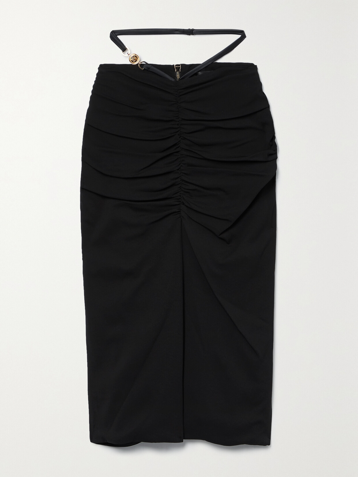 Versace Medusa-charm Belted Stretch-woven Midi Skirt In Black