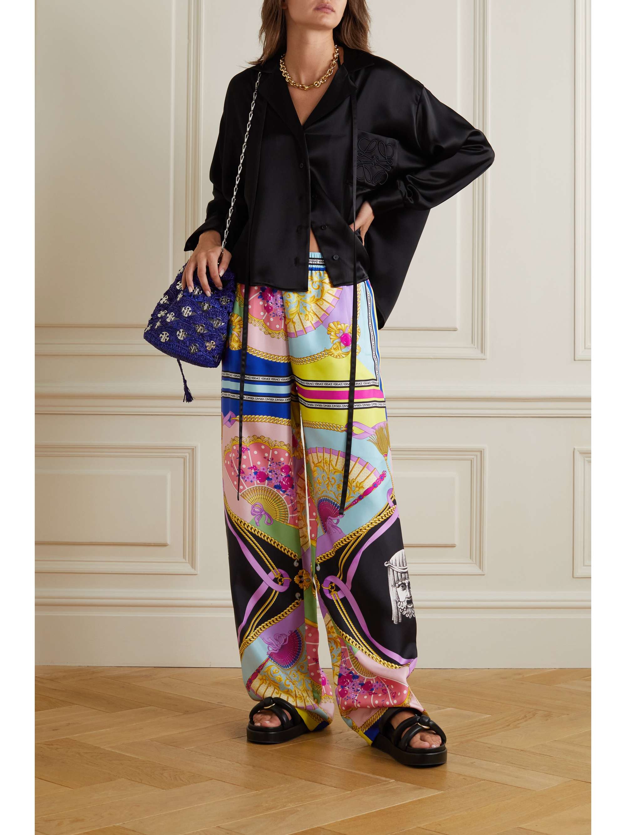 patterned silk pants