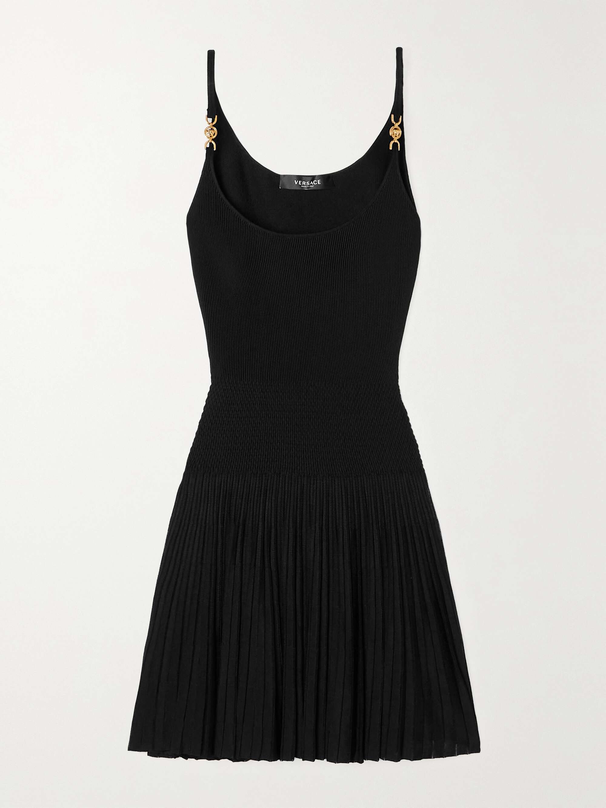 VERSACE Pleated ribbed-knit mini dress | NET-A-PORTER