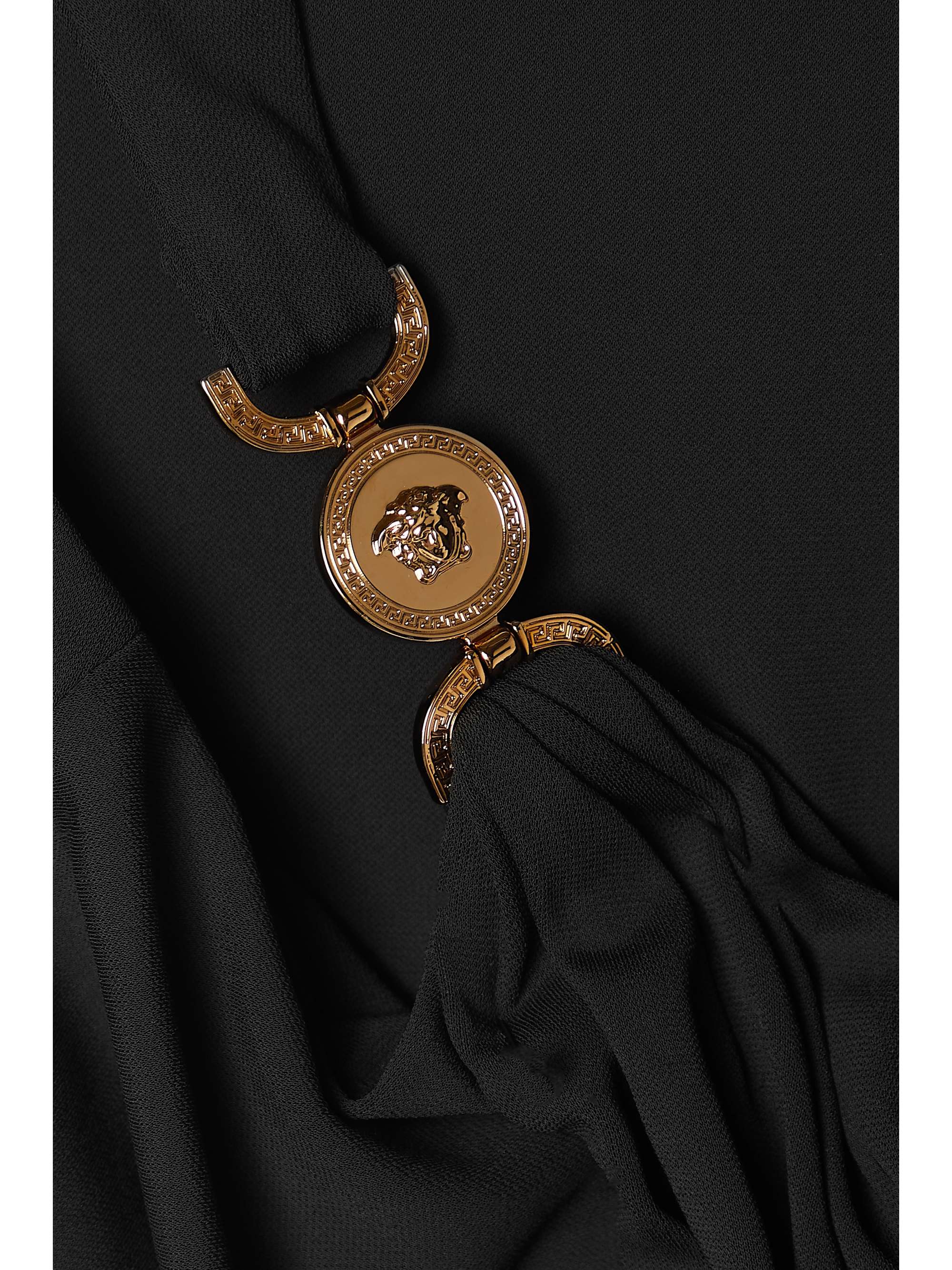 VERSACE Embellished gathered stretch-crepe maxi dress