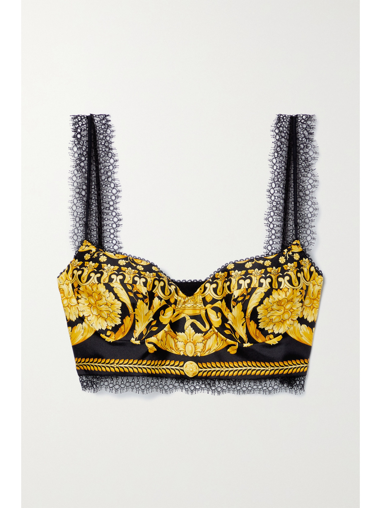 Versace Lace-trimmed Printed Silk-twill Bralette