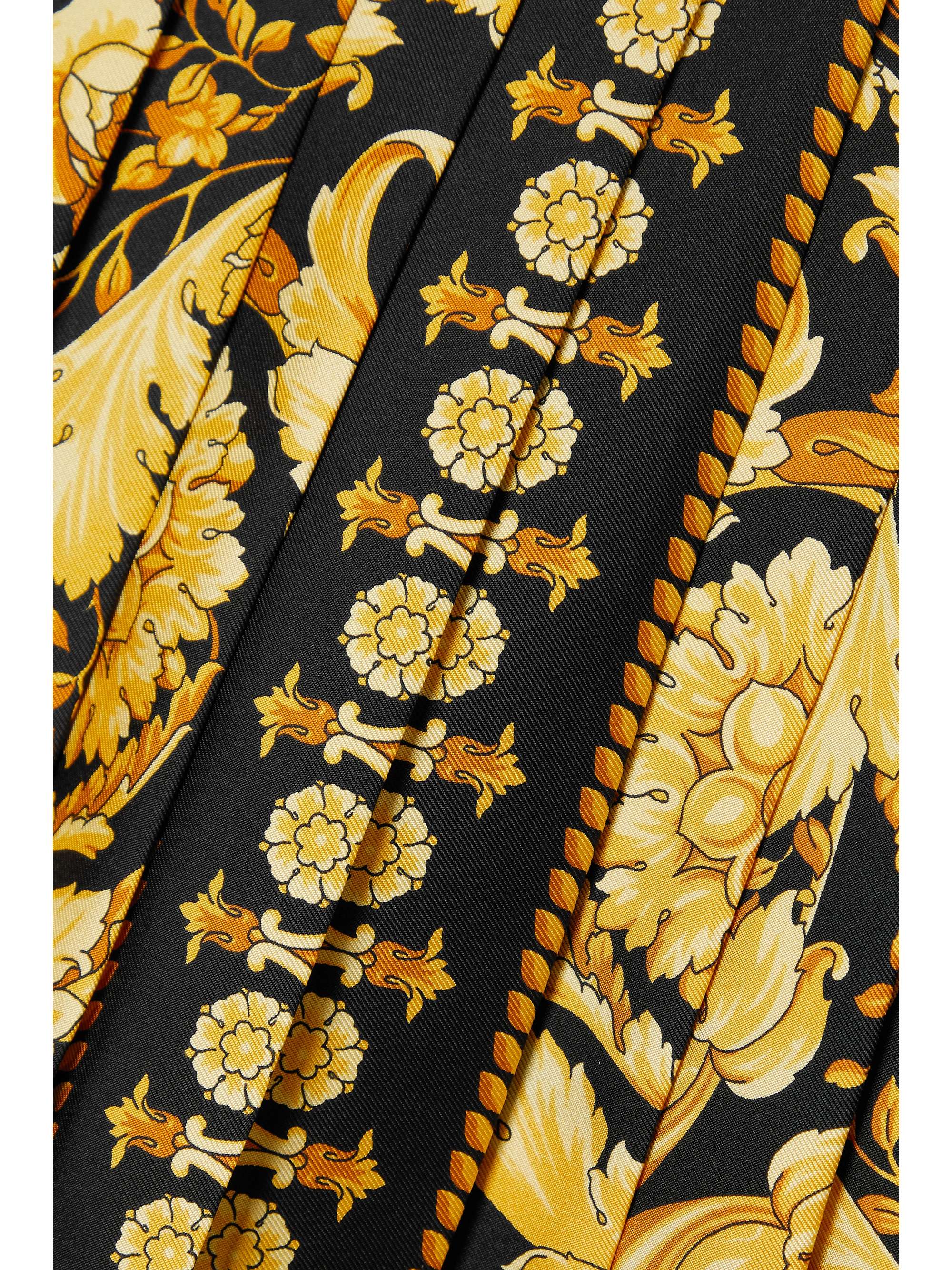 VERSACE Pleated printed silk-twill mini skirt