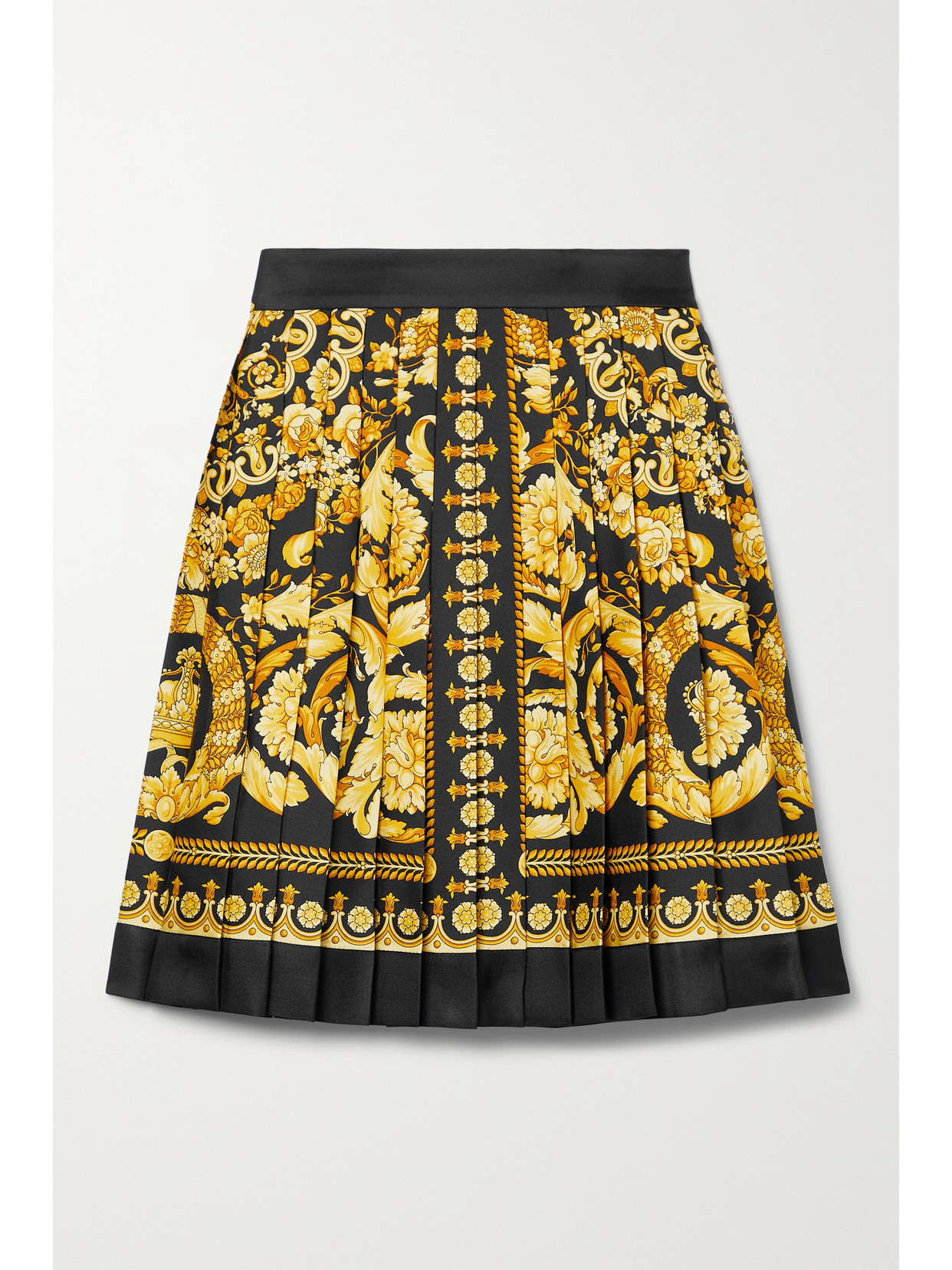 Versace Pleated Skirt With Baroque Print In Gold