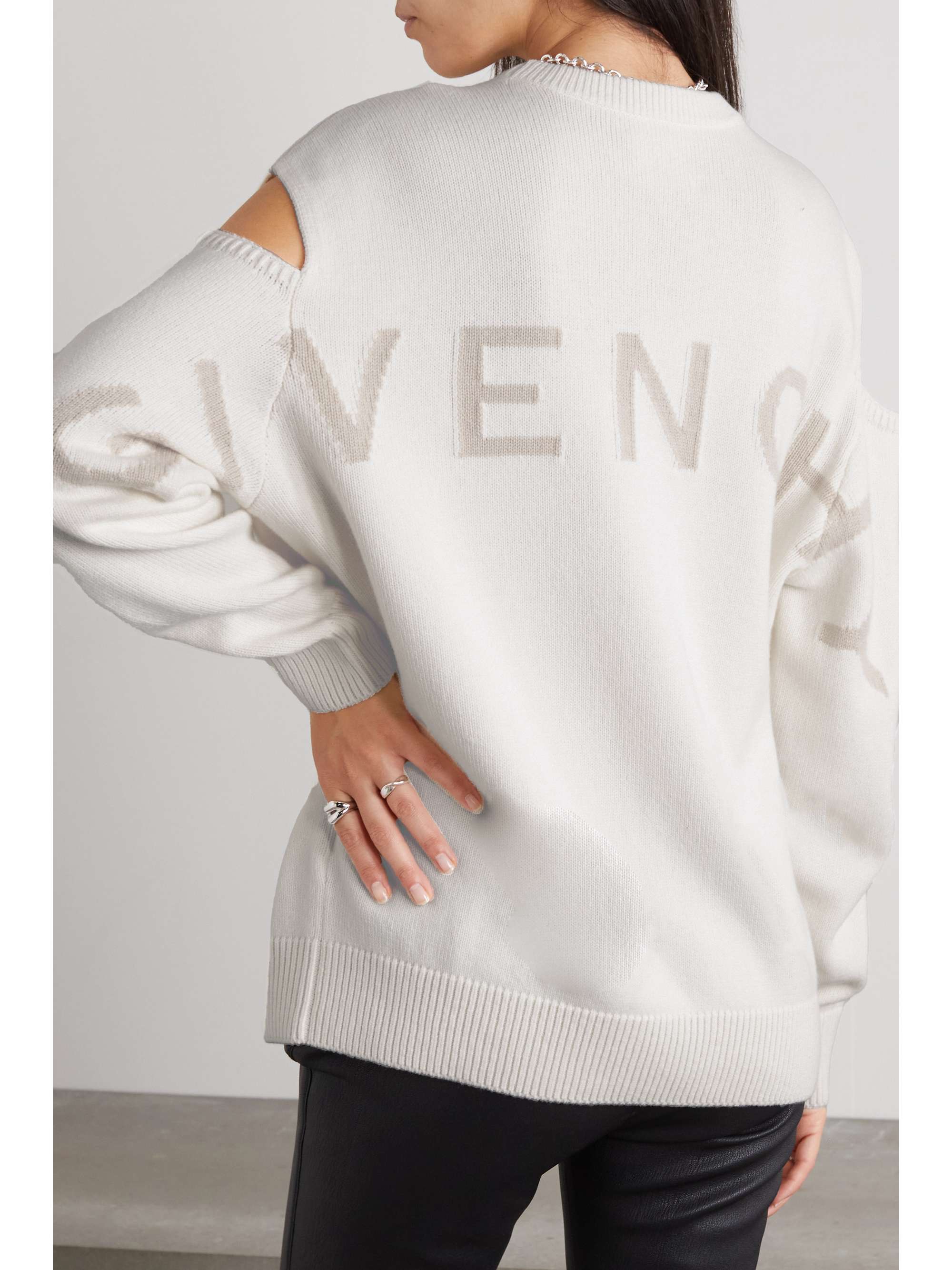 GIVENCHY Cold-shoulder intarsia wool and cashmere-blend sweater