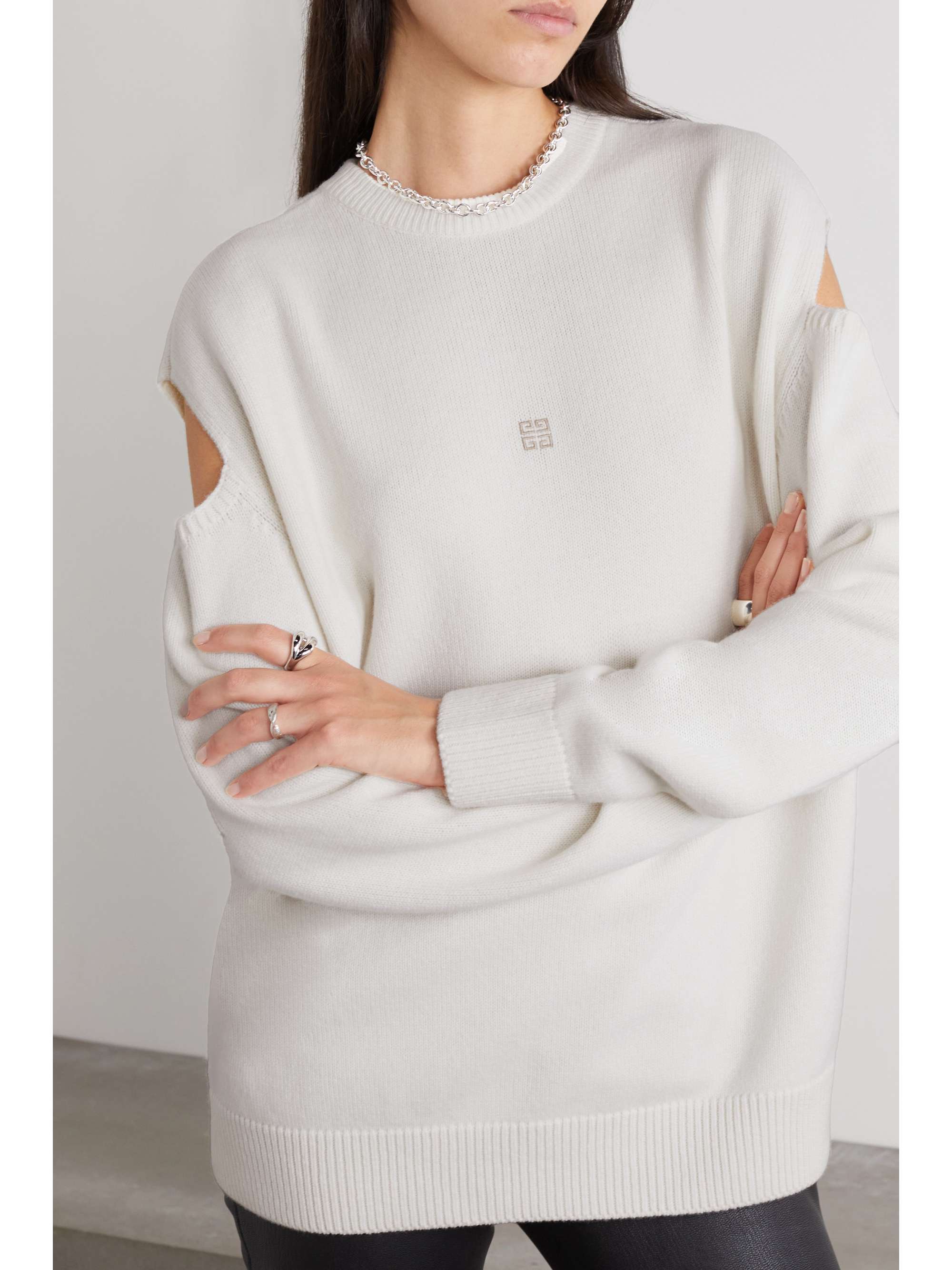 GIVENCHY Cold-shoulder intarsia wool and cashmere-blend sweater