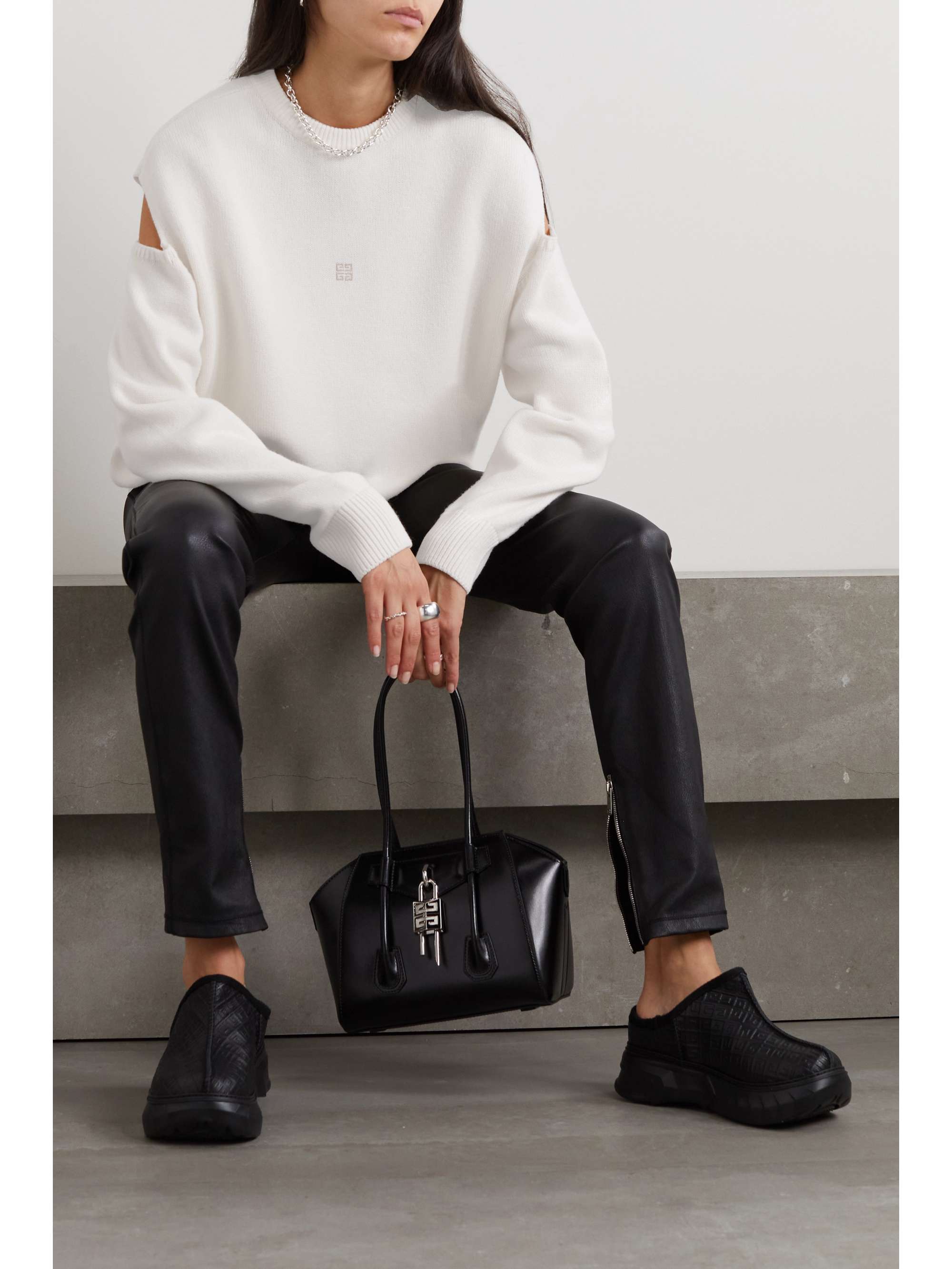 GIVENCHY Cold-shoulder intarsia wool and cashmere-blend sweater