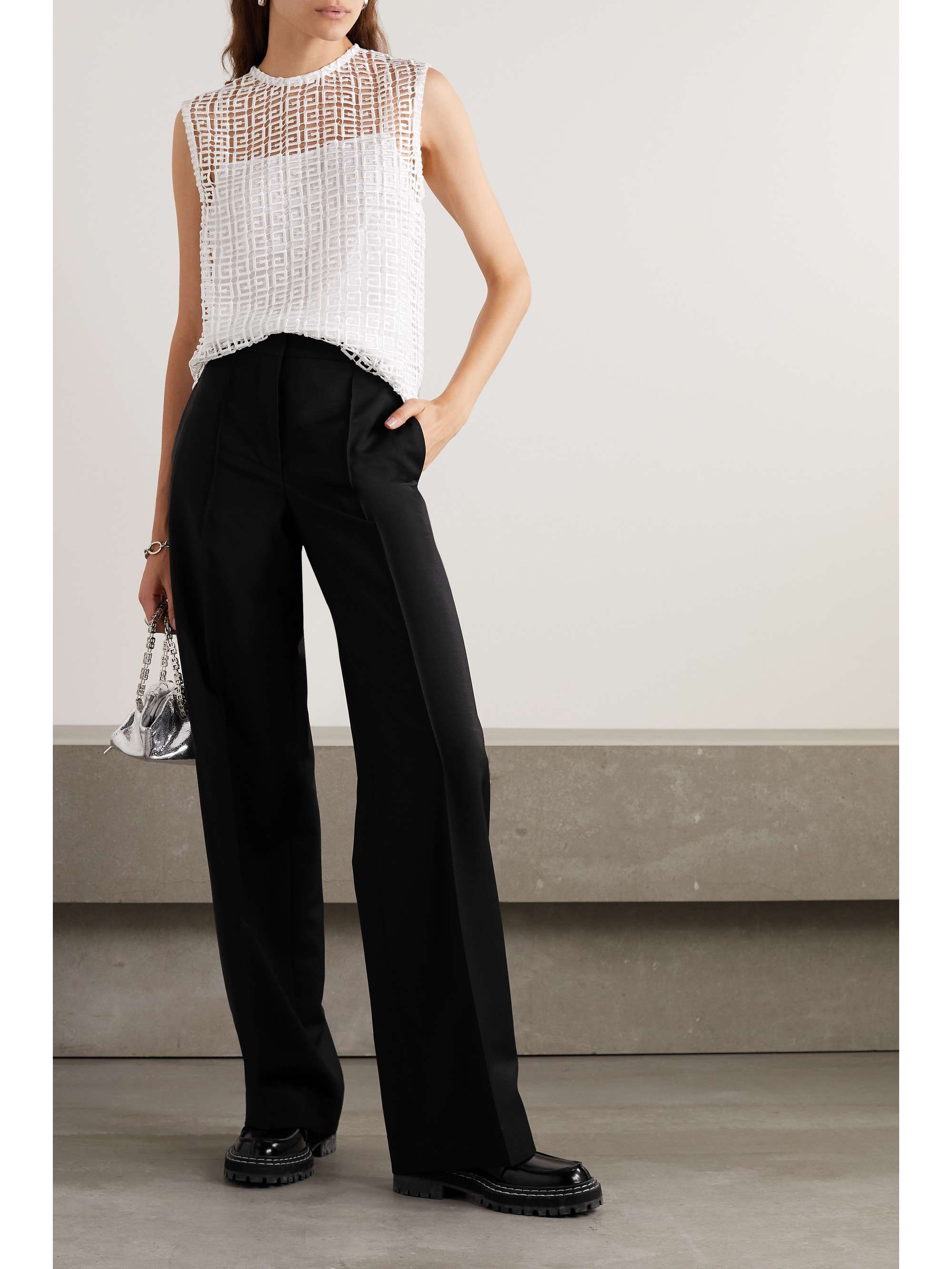 GIVENCHY Pleated wool and mohair-blend grain de poudre wide-leg pants