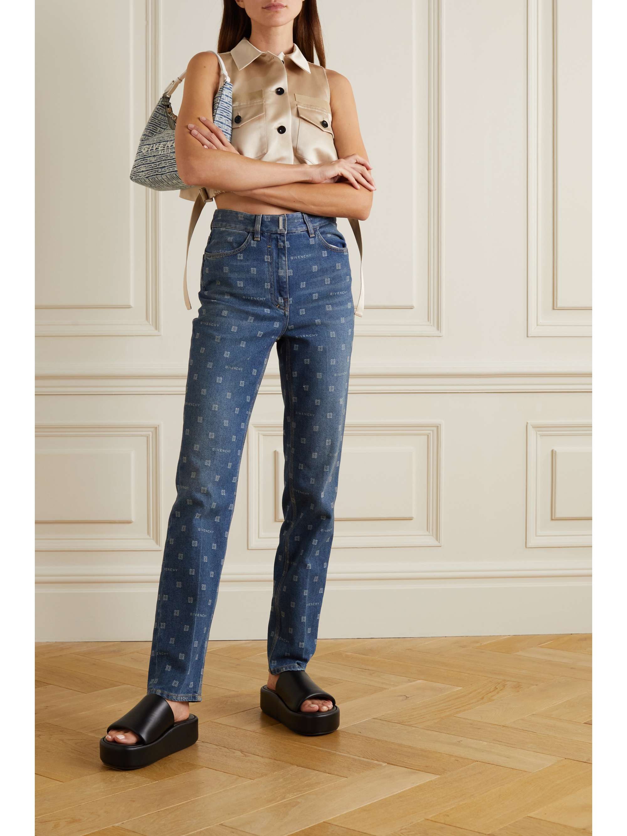 Printed high-rise straight-leg jeans
