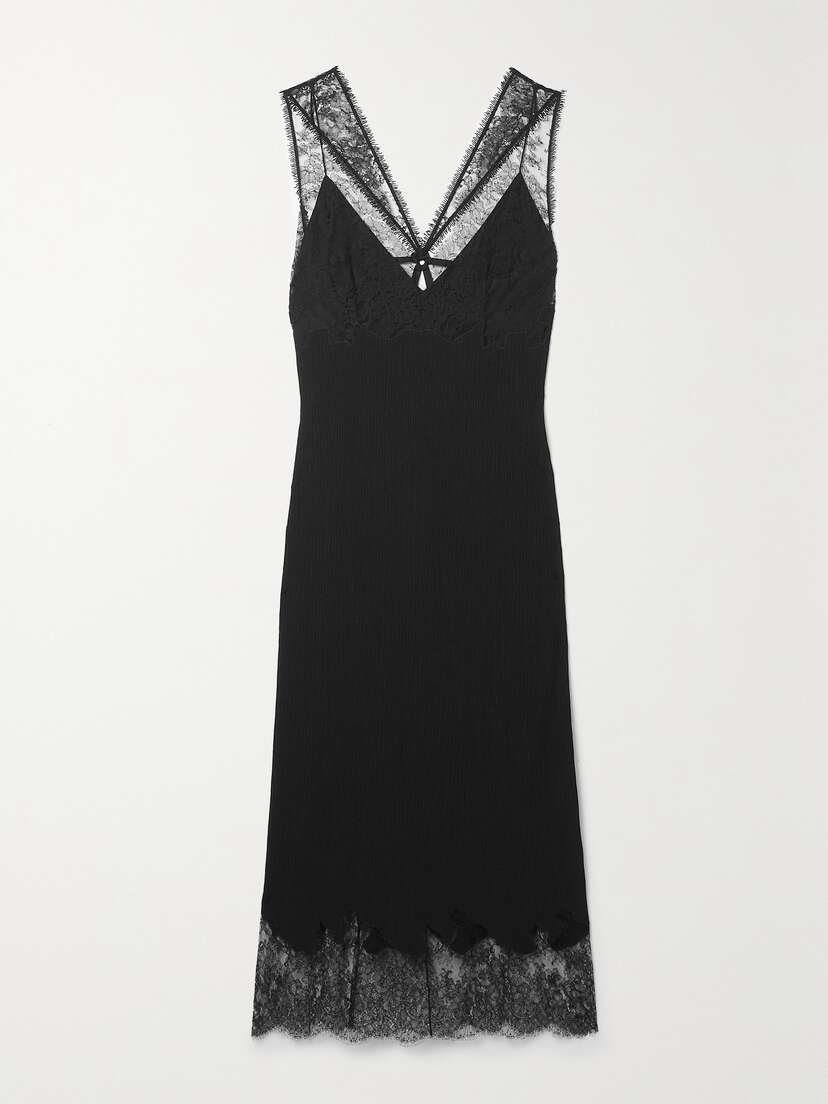 Givenchy Lace-trimmed Plissé-crepe Midi Dress