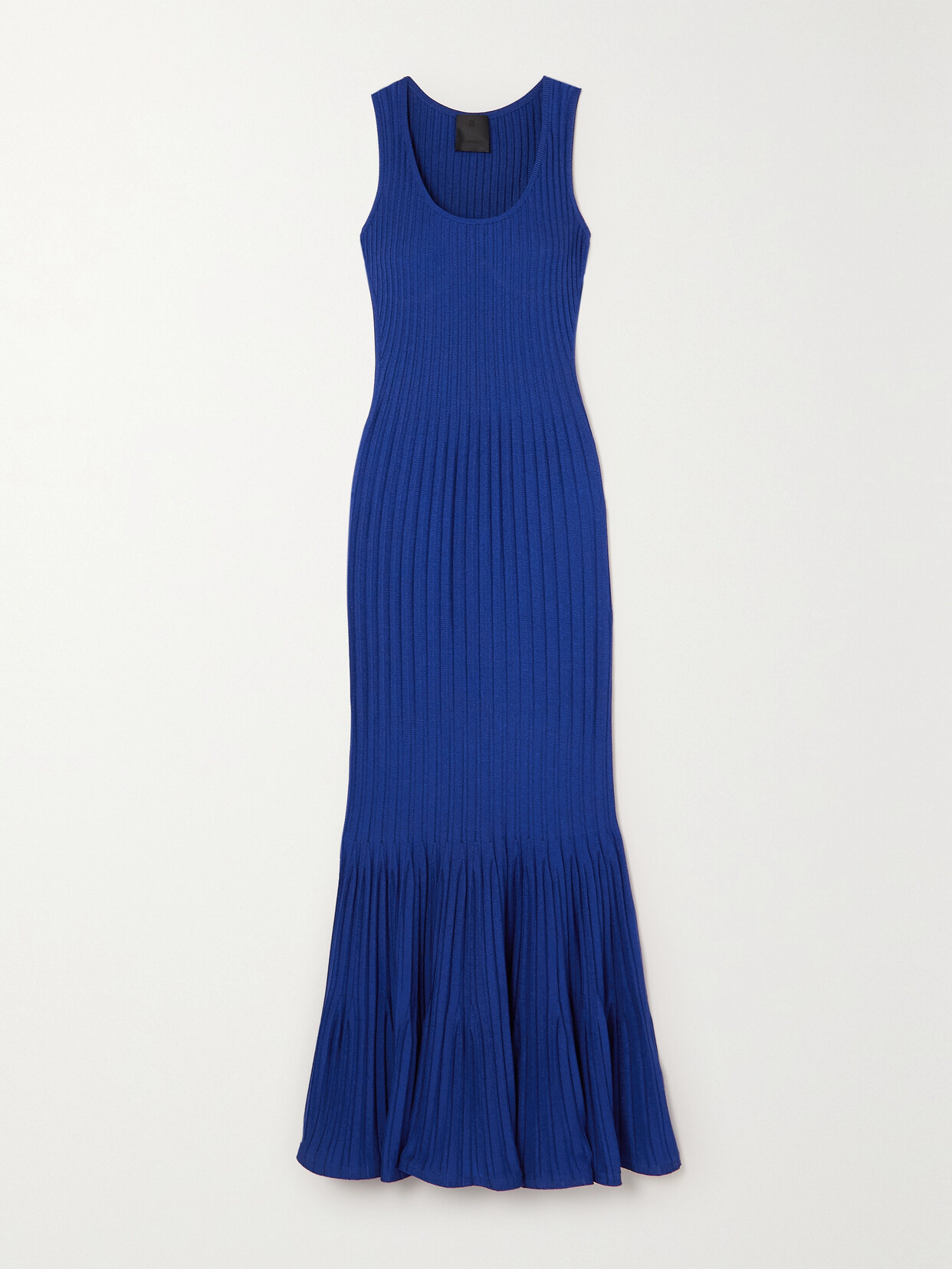 Fluted Ribbed-knit Maxi Dress In Ocean Blue