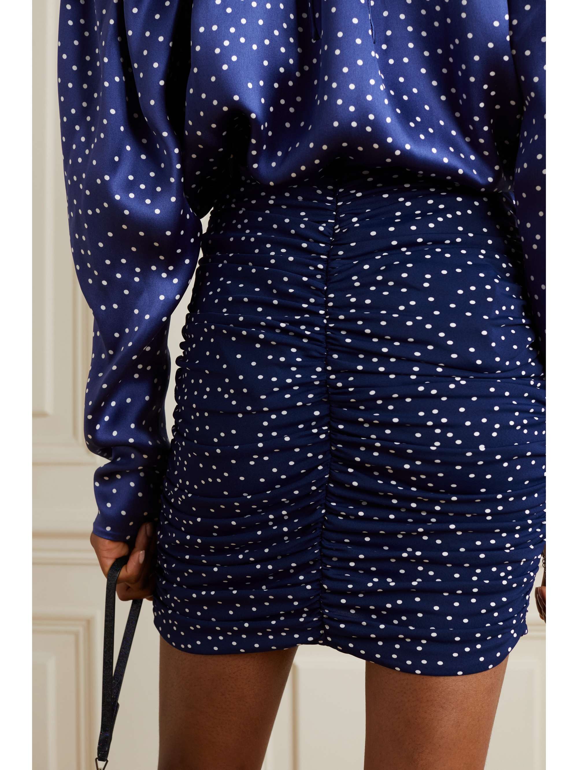 MAGDA BUTRYM Embellished ruched polka-dot stretch-jersey mini skirt