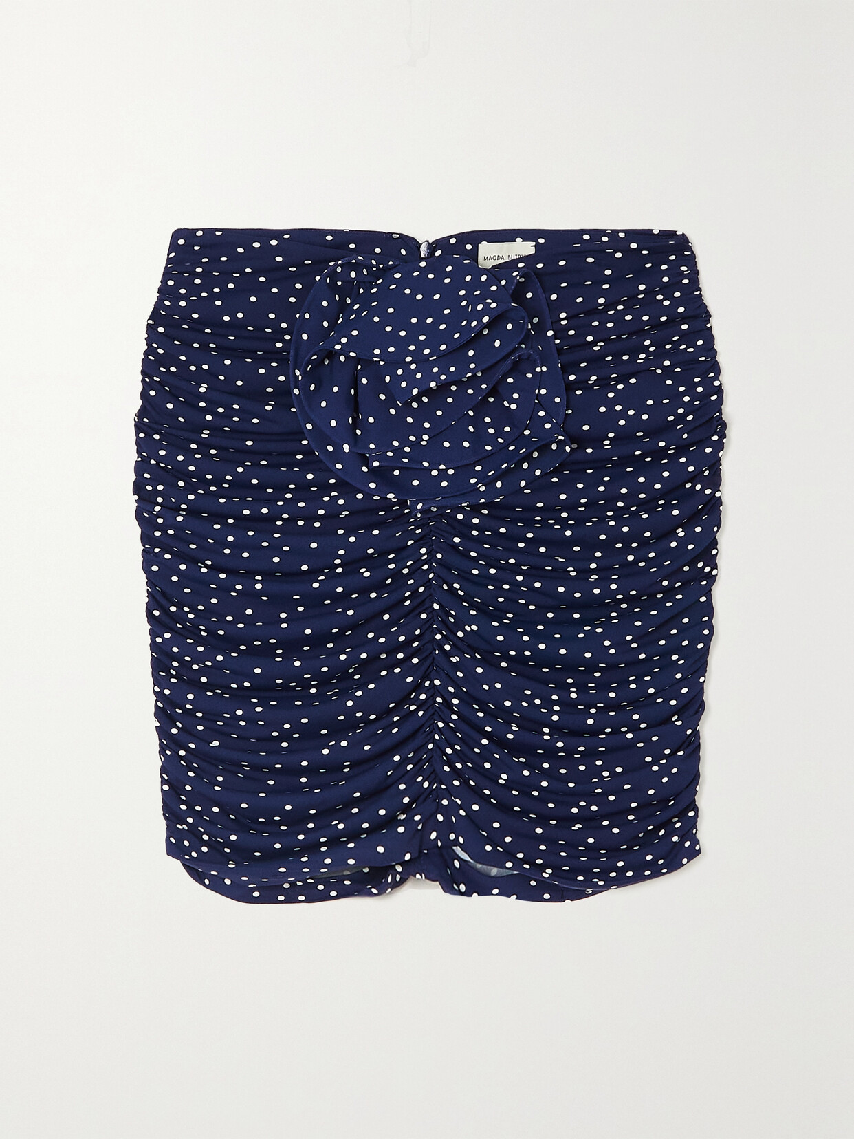 MAGDA BUTRYM EMBELLISHED RUCHED POLKA-DOT STRETCH-JERSEY MINI SKIRT