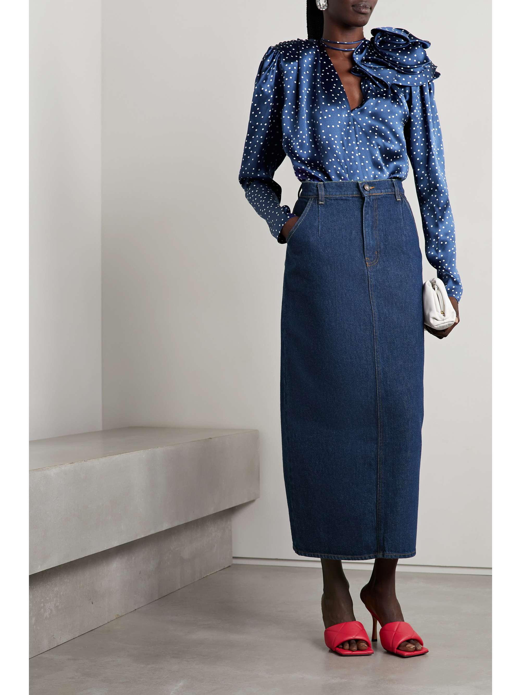 Denim midi skirt