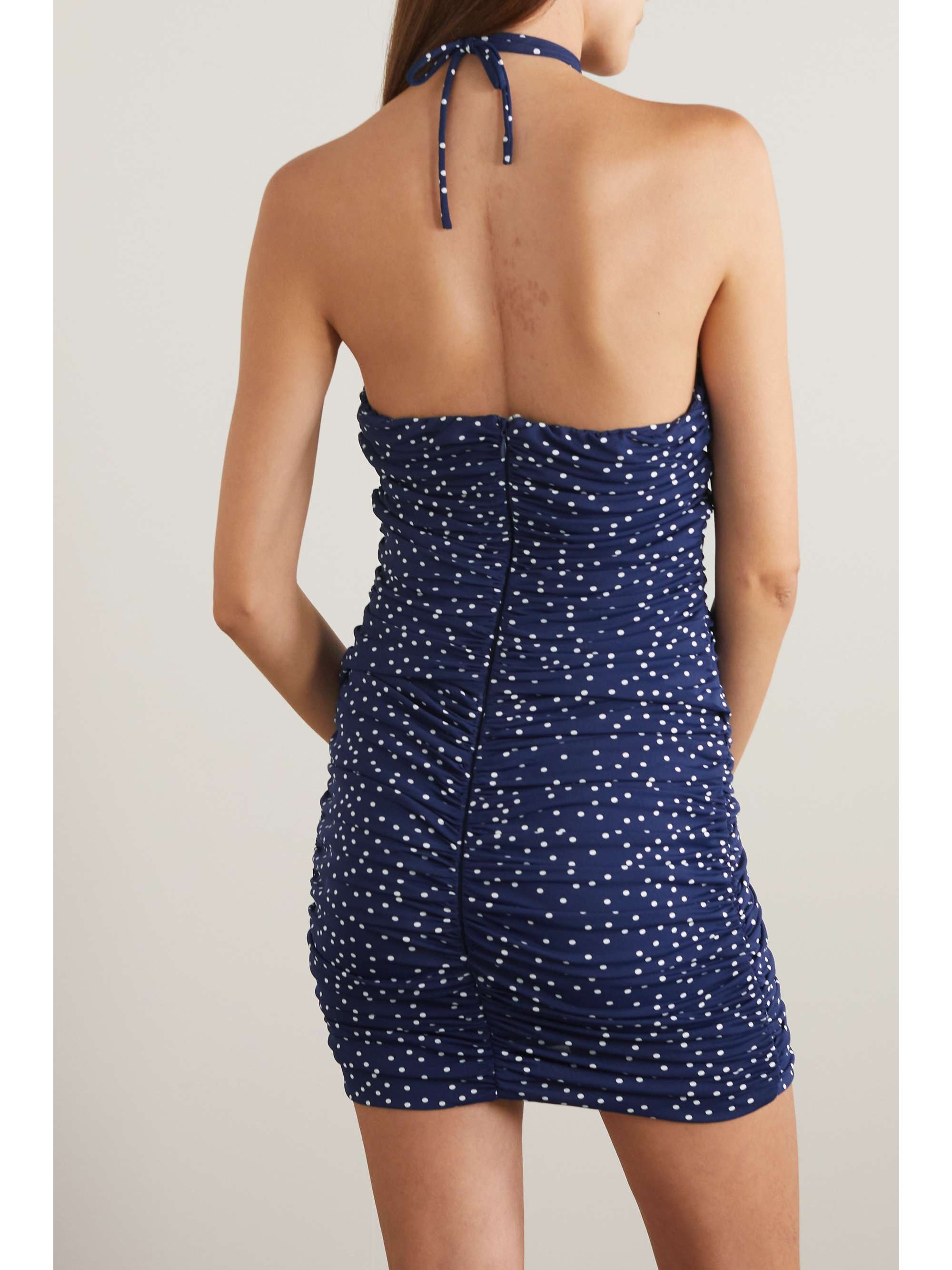 MAGDA BUTRYM Ruched polkadot stretchjersey halterneck mini dress