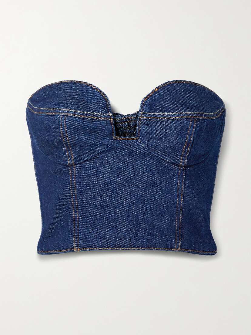 Magda Butrym Strapless Cropped Denim Bustier Top