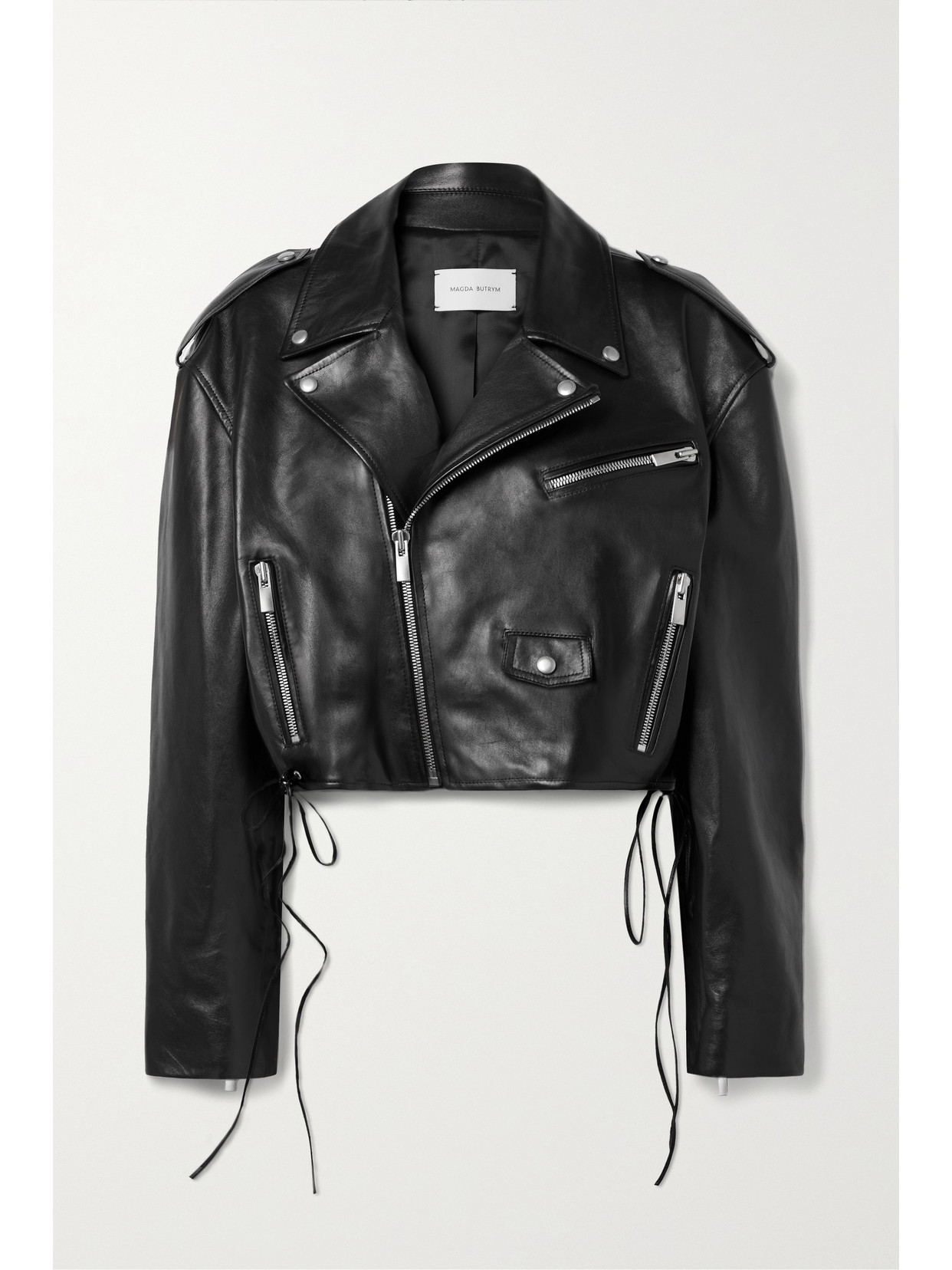 Magda Butrym Cropped Lace-up Leather Biker Jacket In Black
