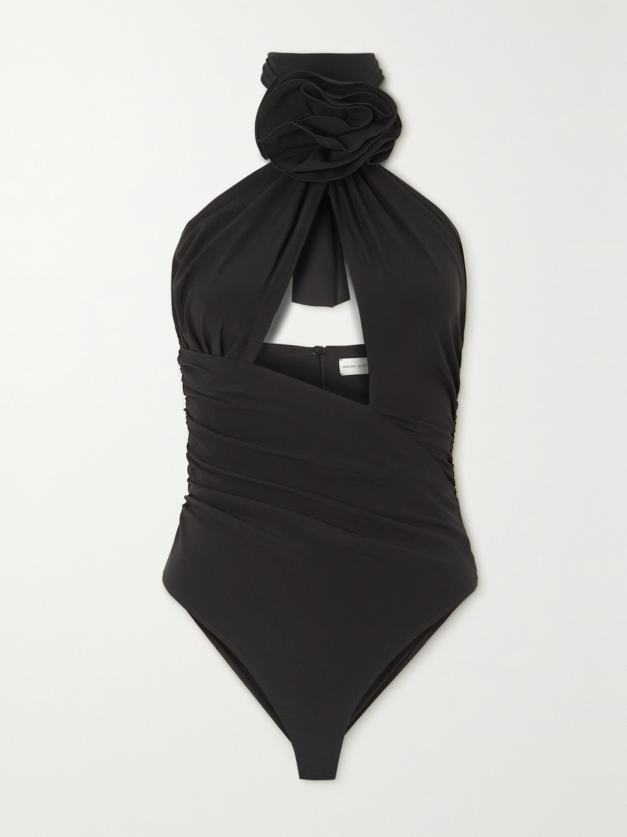 Magda Butrym Cutout Embellished Stretch-crepe Halterneck Bodysuit In Black