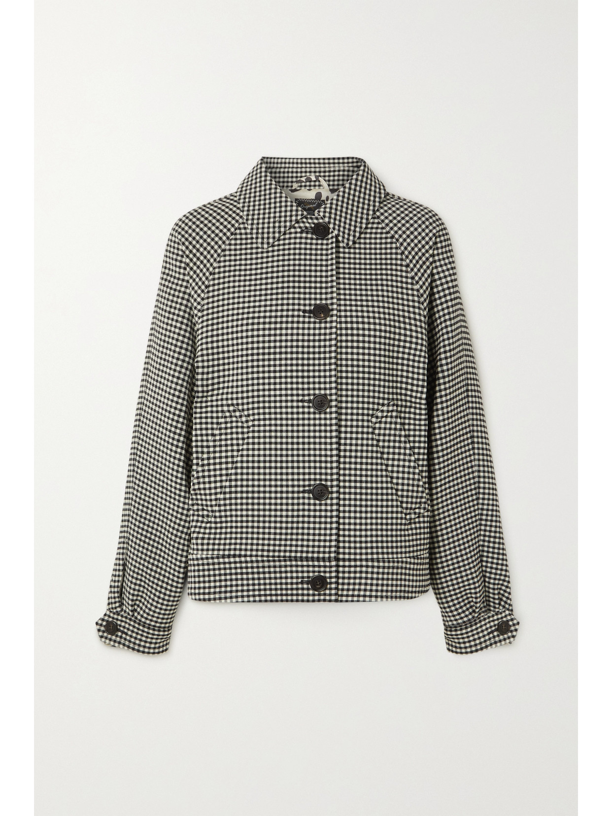 Marni Reversible Gingham Wool-blend And Animal-print Twill Jacket In Black