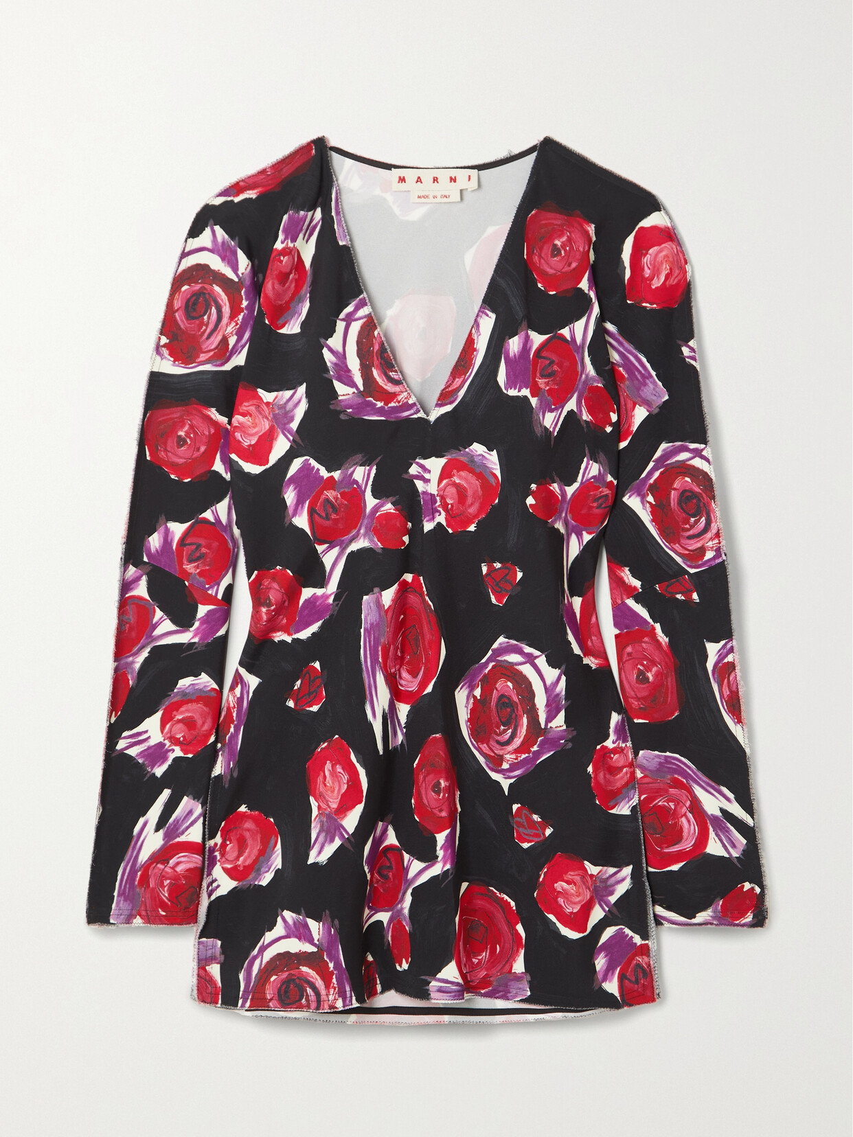 Marni Camicia Lunga Spinning Roses In Black