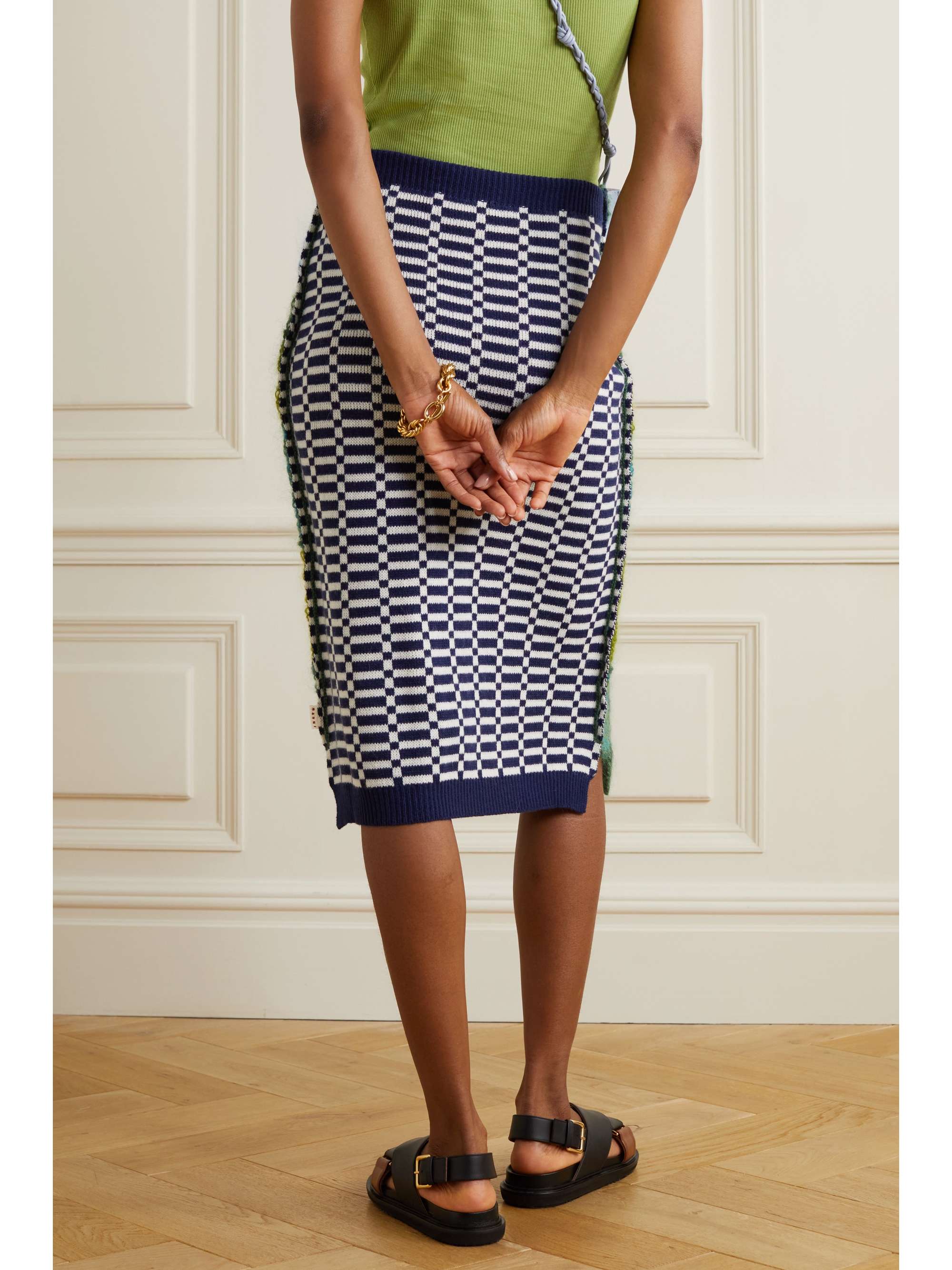 MARNI Patchwork jacquard-knit wool-blend midi skirt