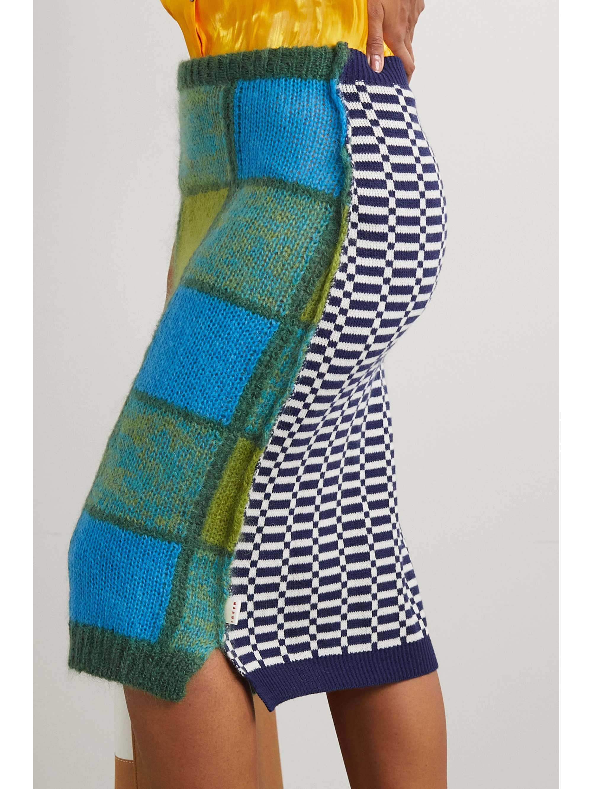 MARNI Patchwork jacquard-knit wool-blend midi skirt