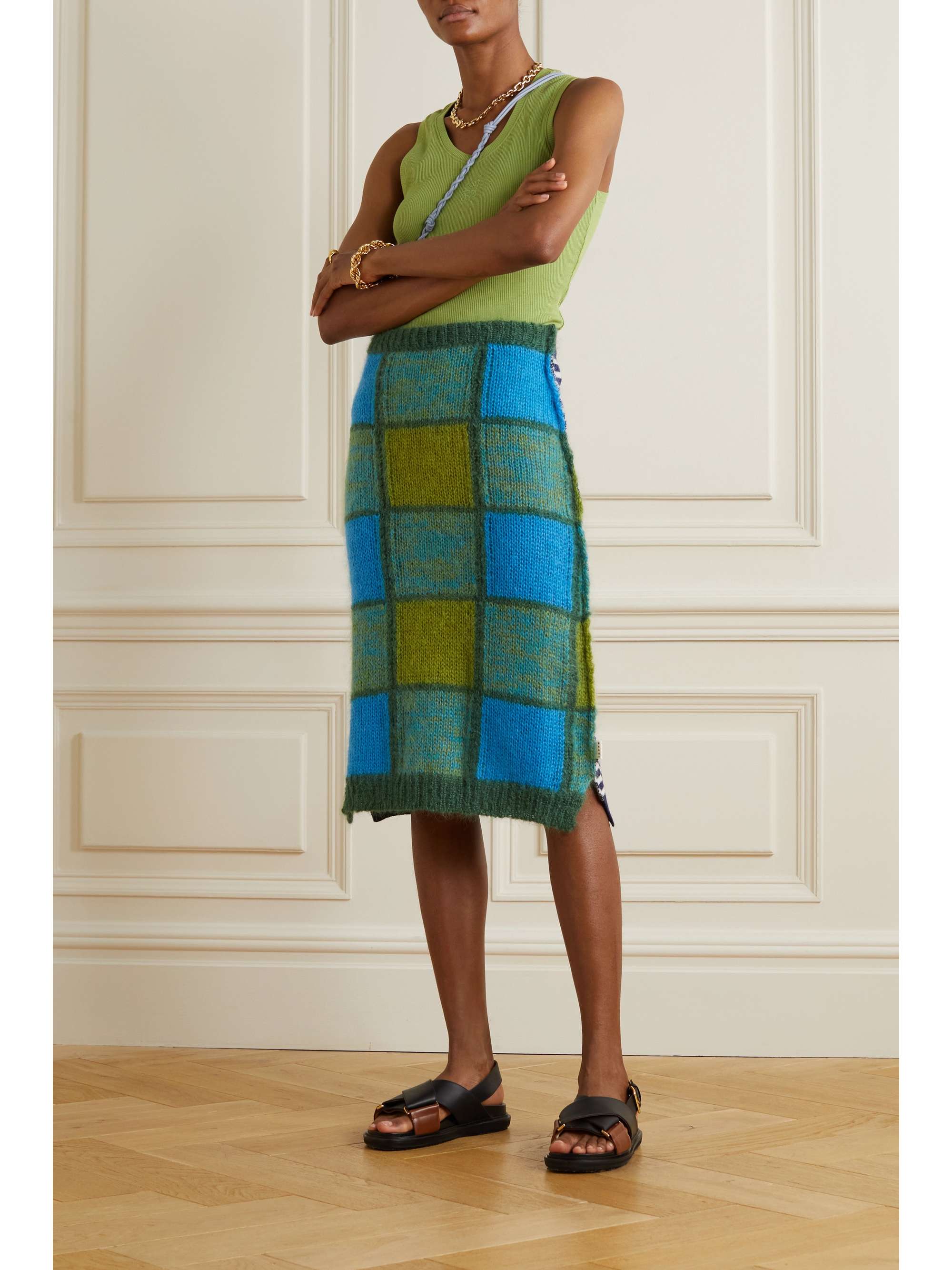 MARNI Patchwork jacquard-knit wool-blend midi skirt