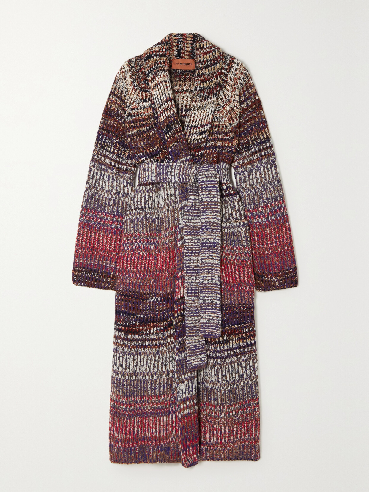 Missoni Belted Striped Wool And Cotton-blend Cardigan In Brown