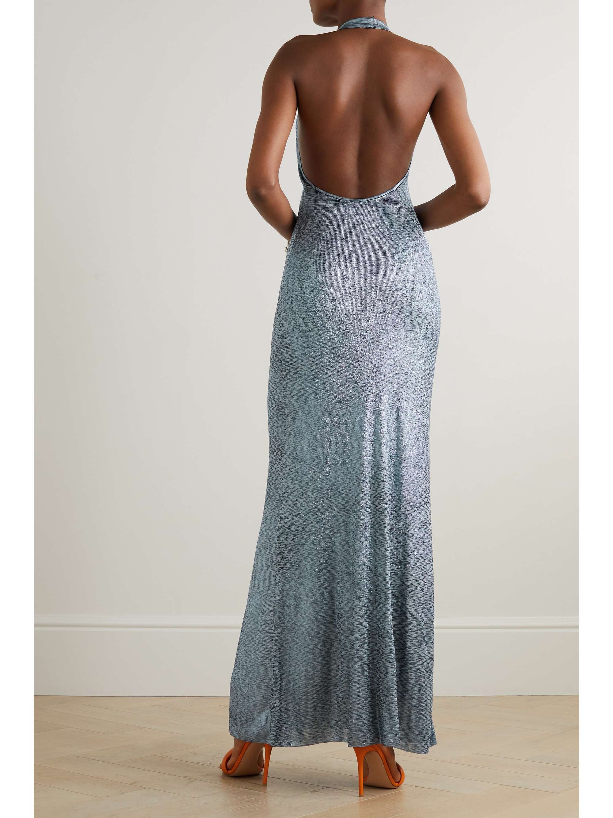 MISSONI Metallic knitted halterneck maxi dress