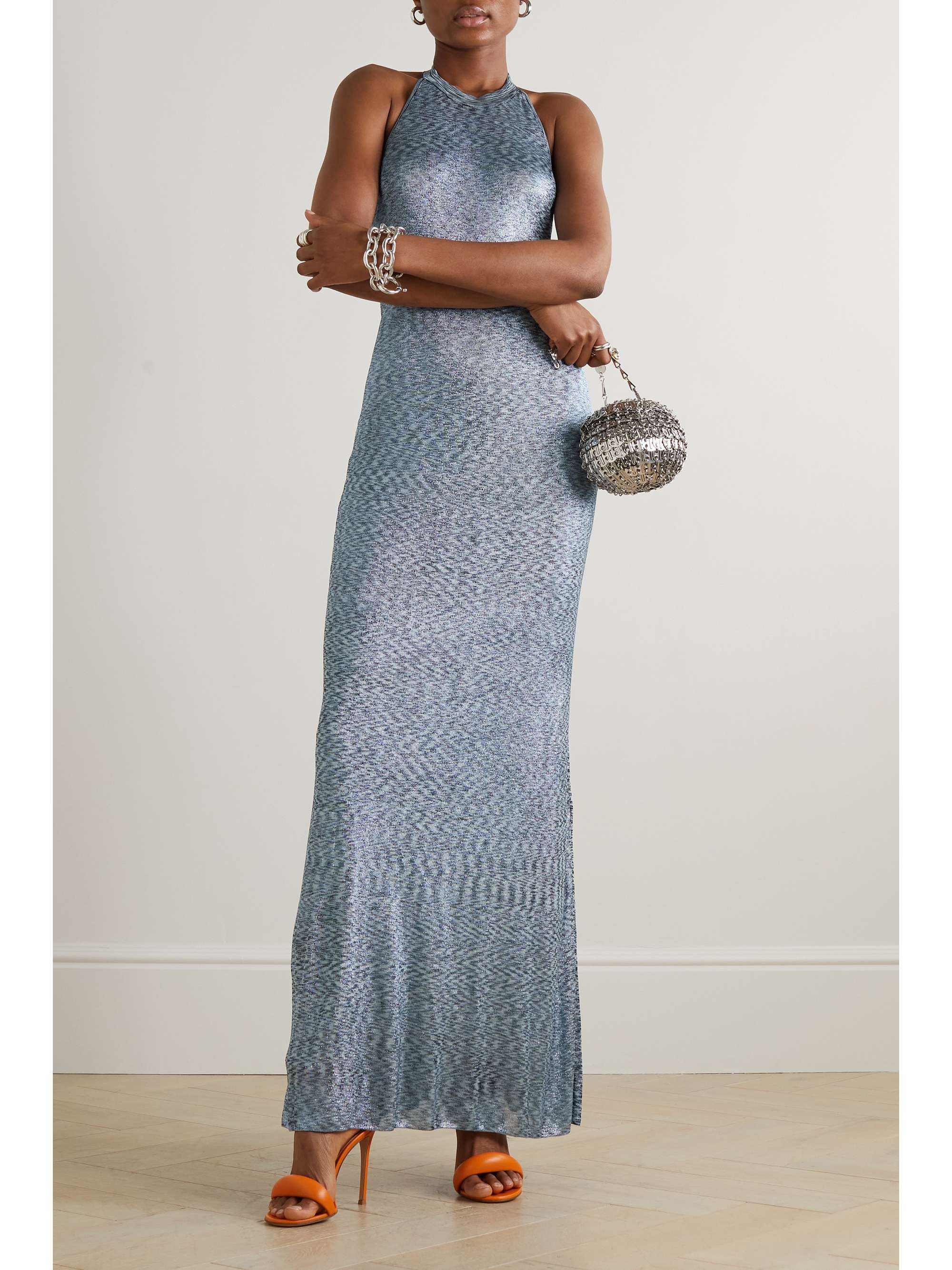 MISSONI Metallic knitted halterneck maxi dress