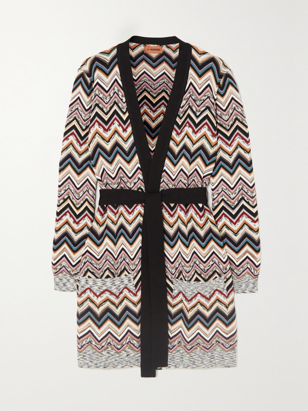 Missoni Zigzag Belted Knitted Cardigan In Black