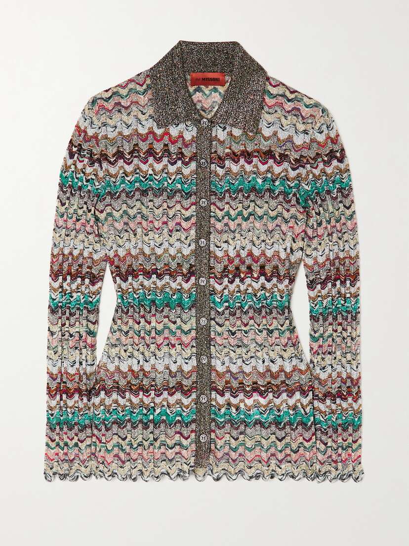 Missoni Metallic Striped Crochet-knit Shirt