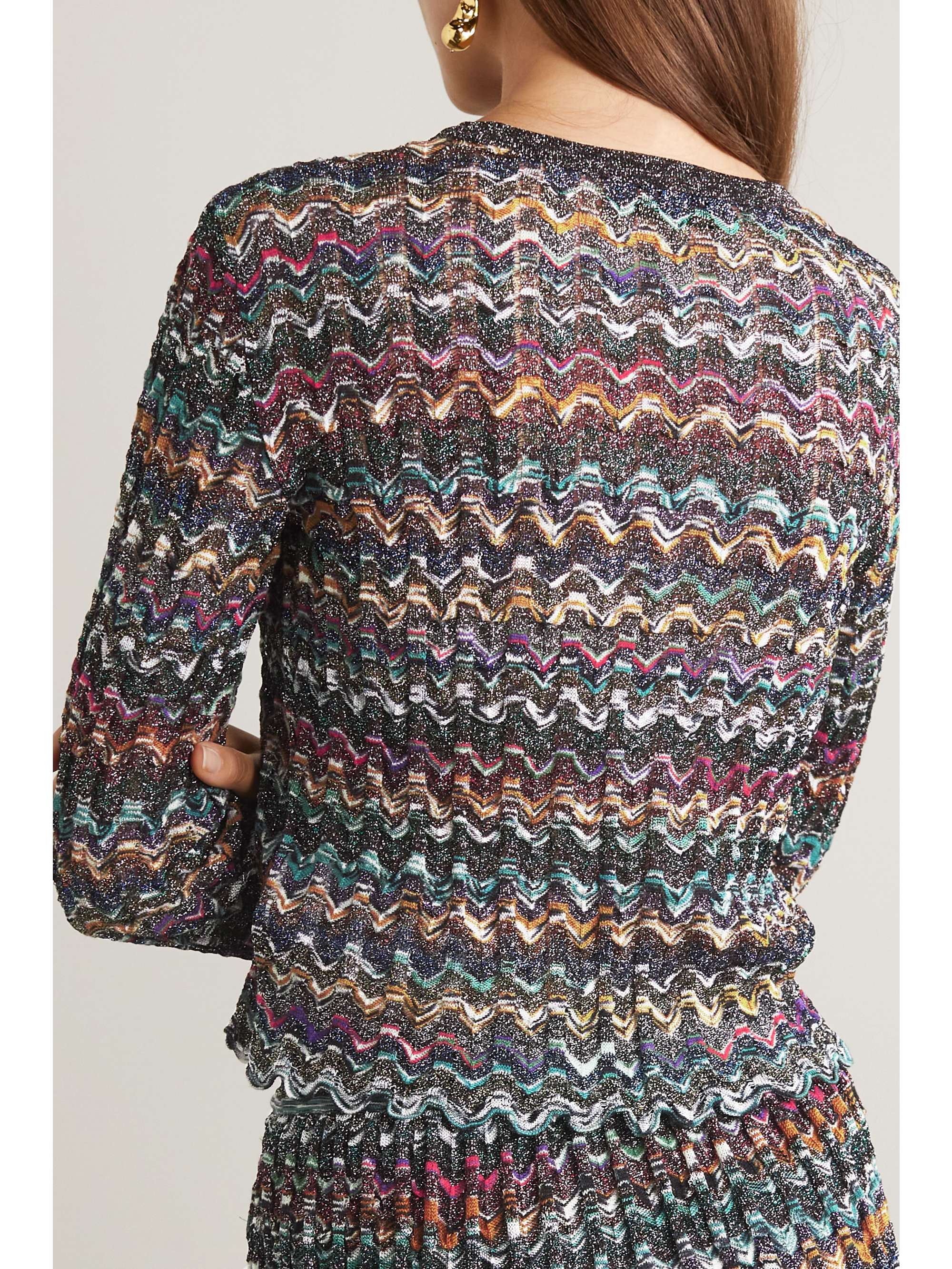 MISSONI Striped metallic crochet-knit wool sweater