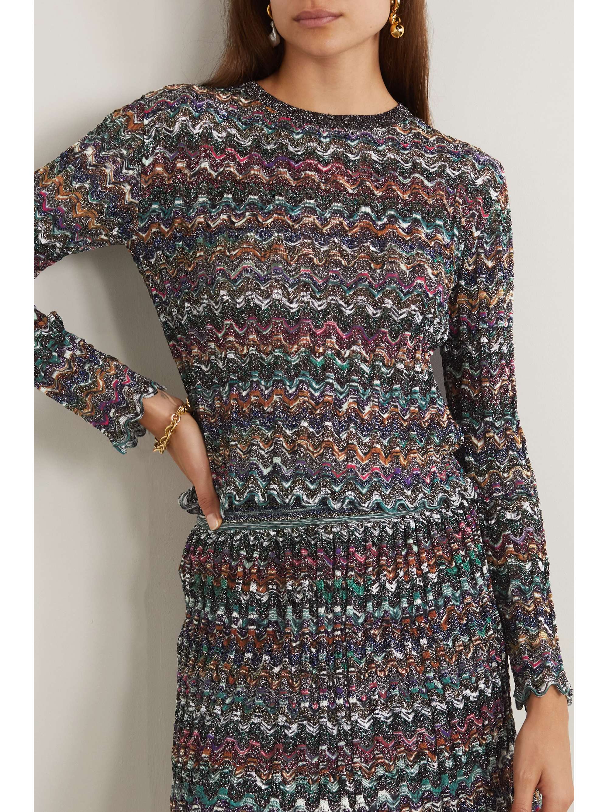 MISSONI Striped metallic crochet-knit wool sweater